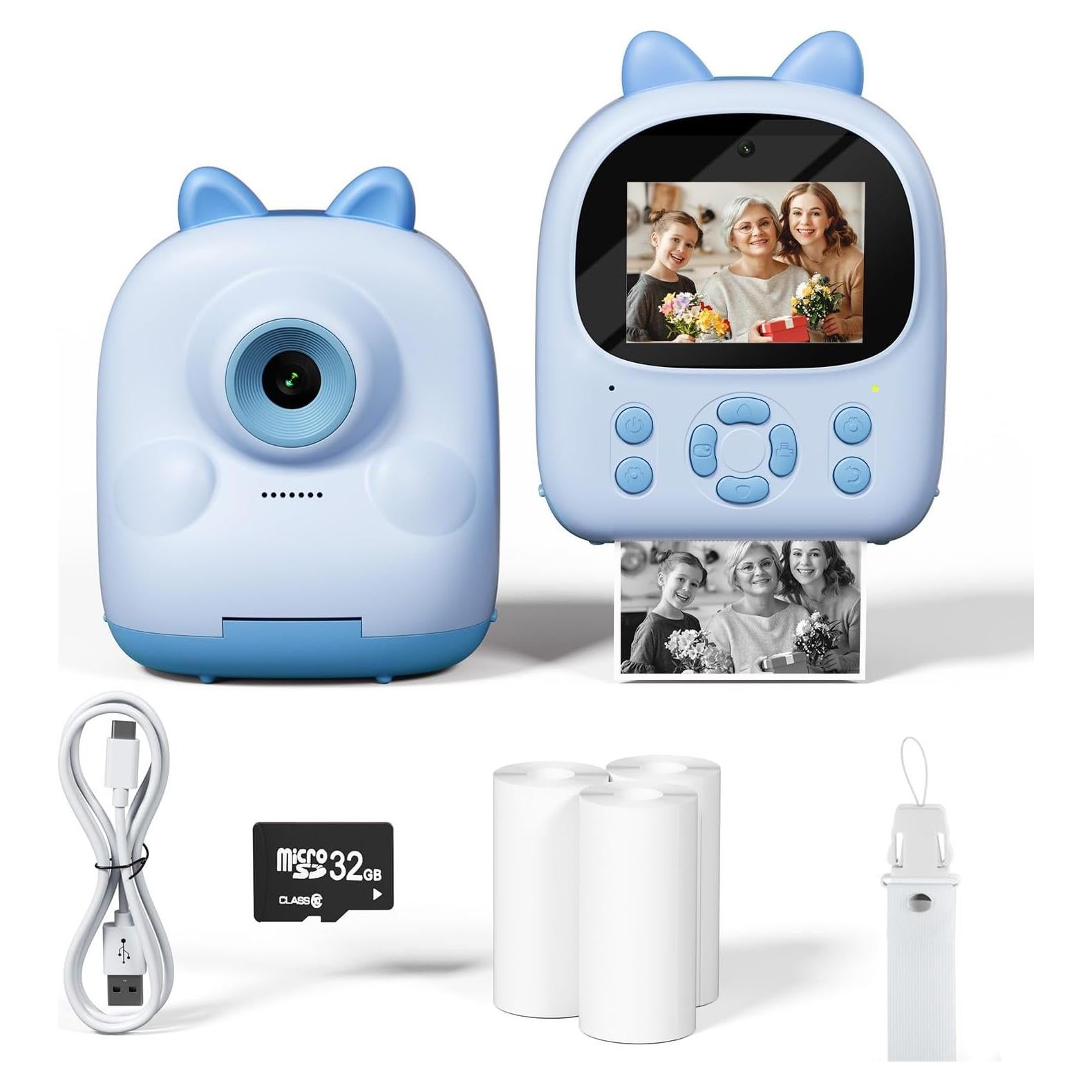 Cámara Instantánea Mandizza P01 para Niños - Azul, 2.4" LCD