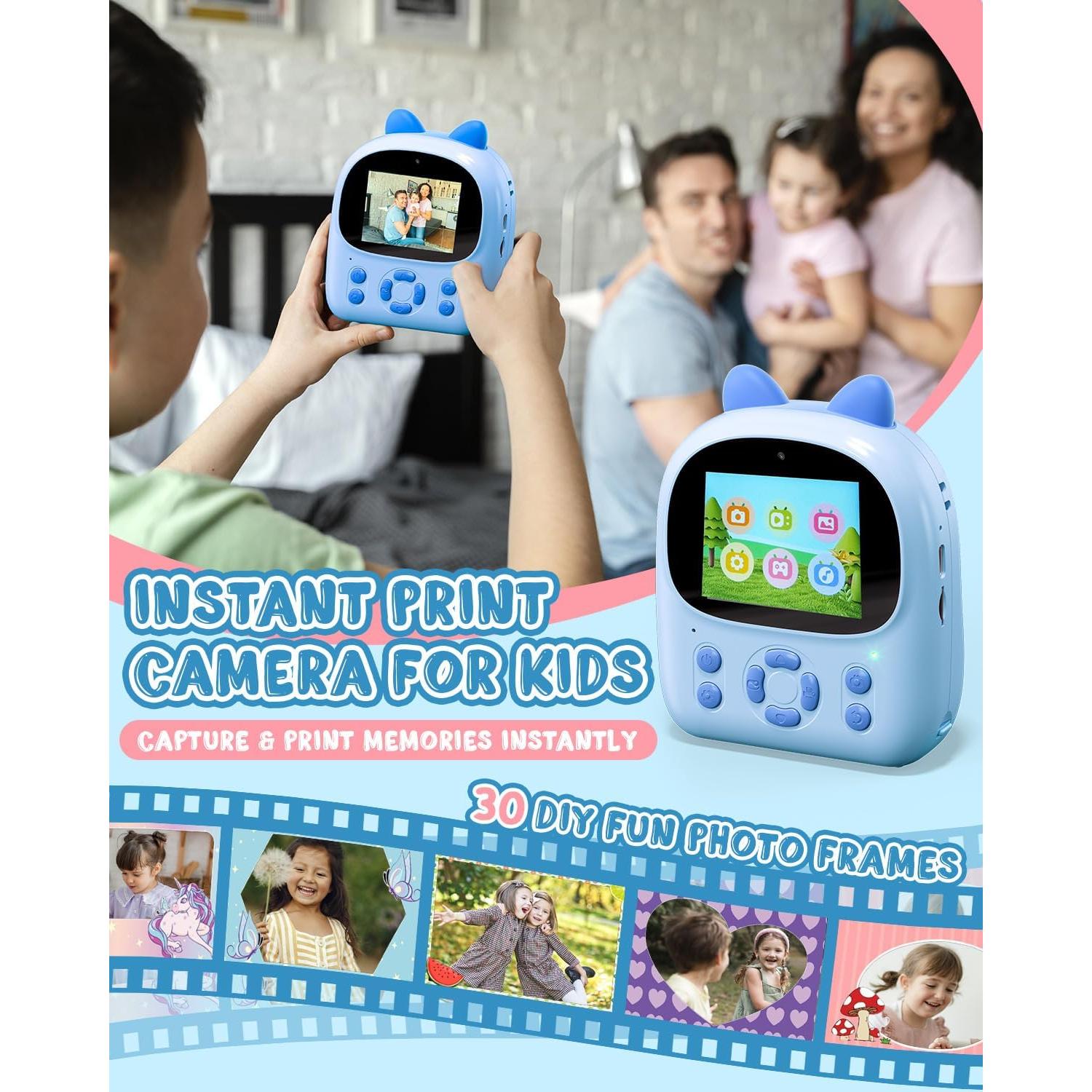 Cámara Instantánea Mandizza P01 para Niños - Azul, 2.4" LCD