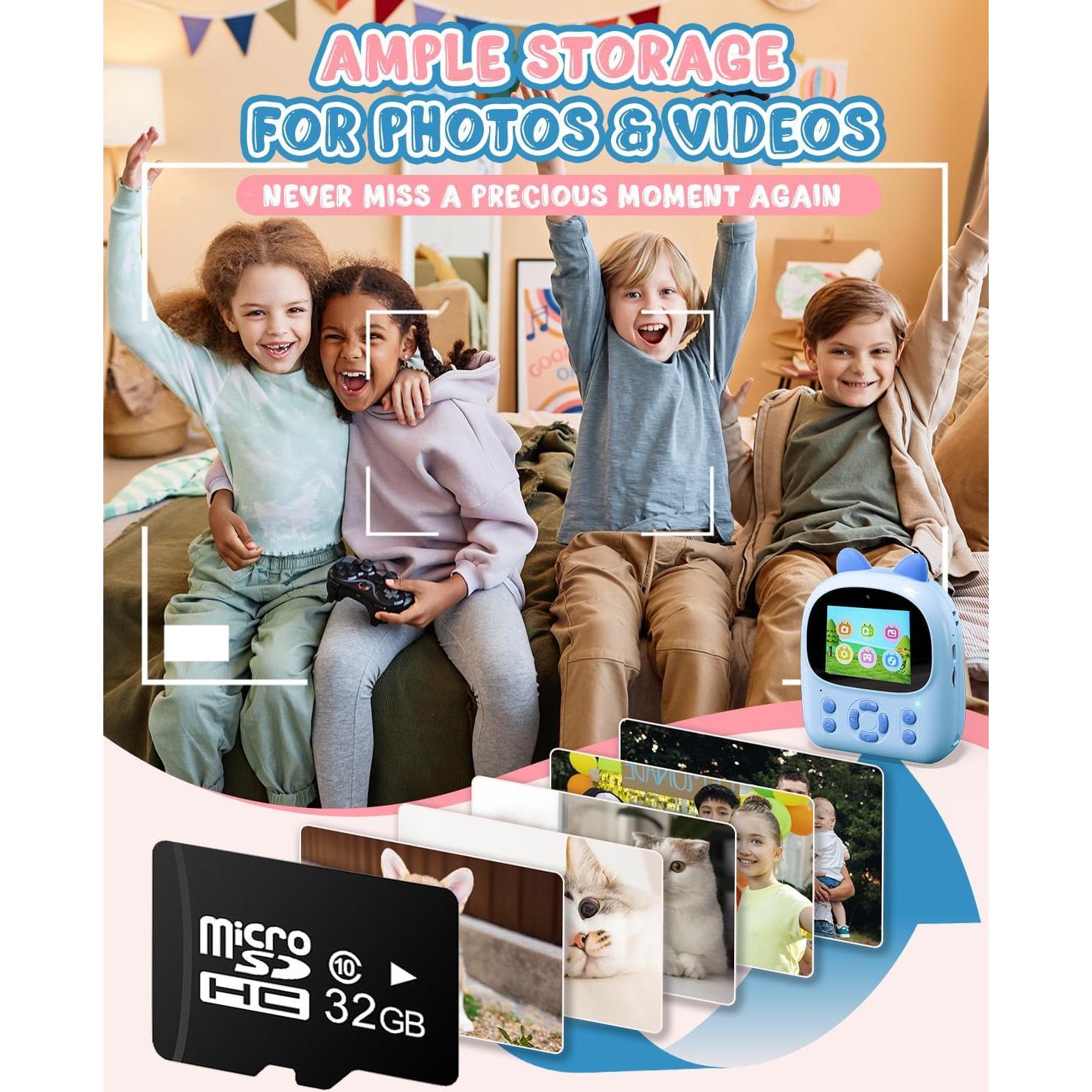 Cámara Instantánea Mandizza P01 para Niños - Azul, 2.4" LCD