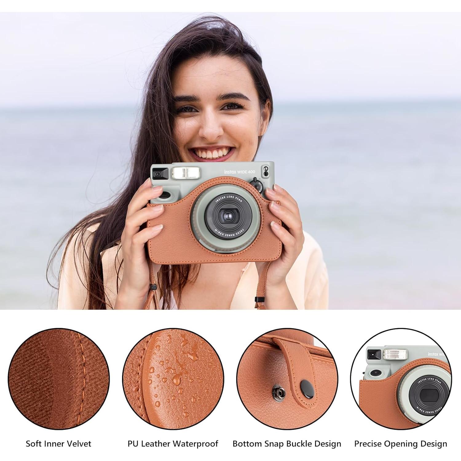 Funda de Cuero PU MUZIRI KINOKOO para Cámara Fuji Instax Wide 400 - Marrón