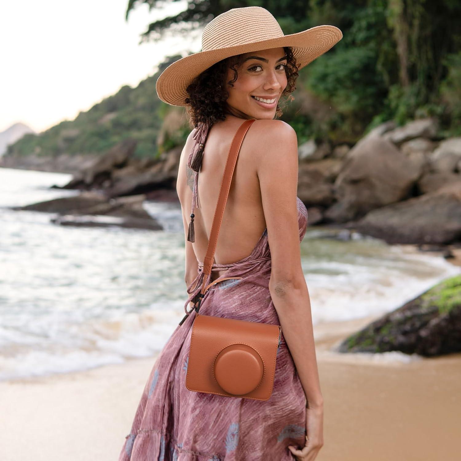 Funda de Cuero PU MUZIRI KINOKOO para Cámara Fuji Instax Wide 400 - Marrón