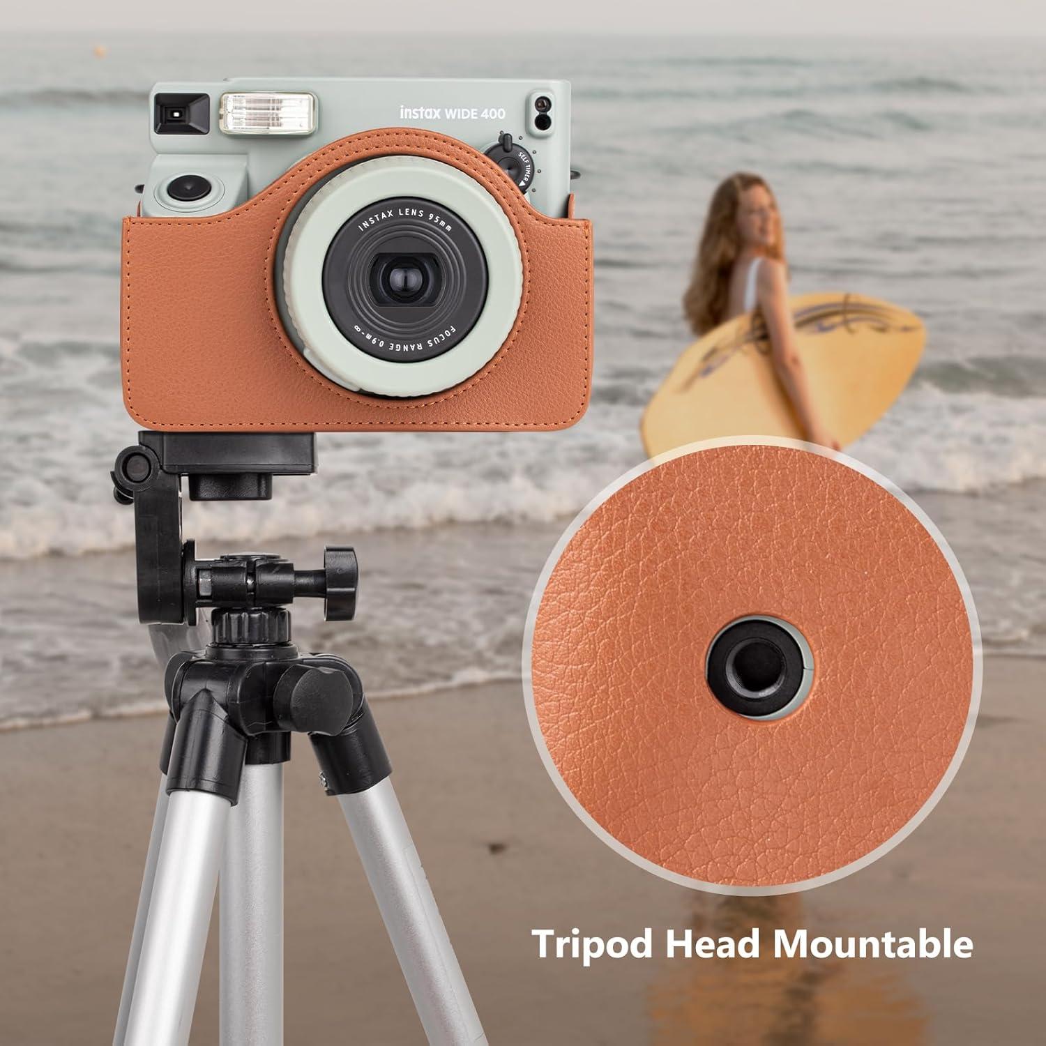 Funda de Cuero PU MUZIRI KINOKOO para Cámara Fuji Instax Wide 400 - Marrón