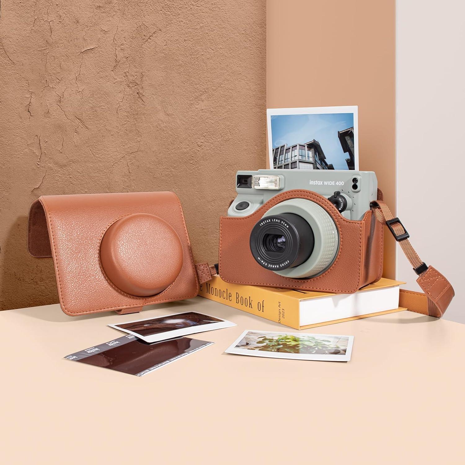 Funda de Cuero PU MUZIRI KINOKOO para Cámara Fuji Instax Wide 400 - Marrón