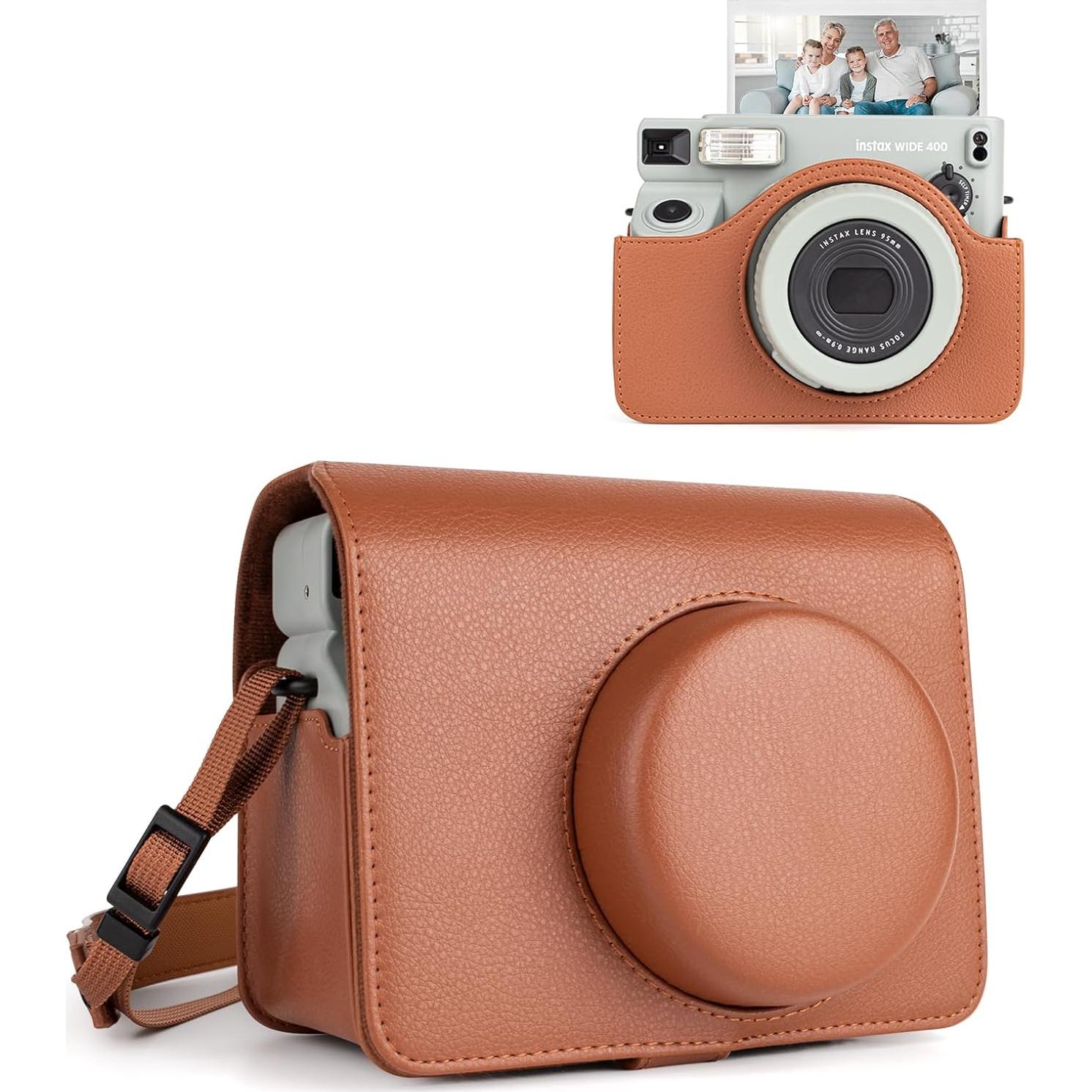 Funda de Cuero PU MUZIRI KINOKOO para Cámara Fuji Instax Wide 400 - Marrón