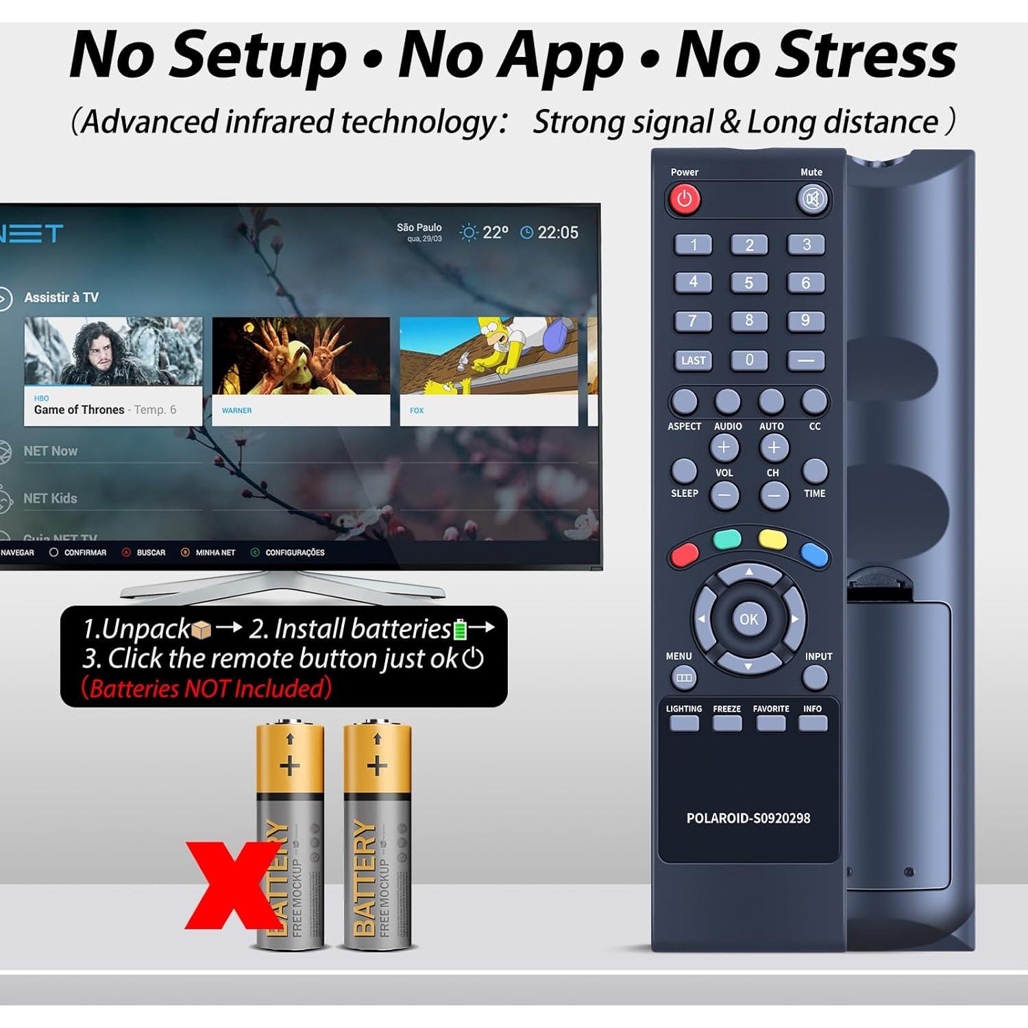 Control Remoto Reemplazo Polaroid S0920298 para Televisor