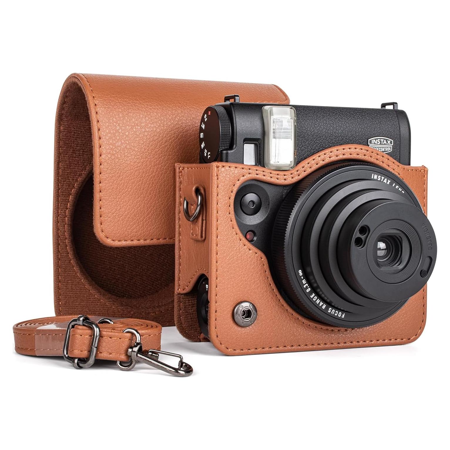 MUZIRI KINOKOO Case for Instax Mini 99 Instant Camera, Retro Style PU Leather Instax Mini 99 Case Easy Carrying with Adjustable Shoulder Strap - Brown﻿