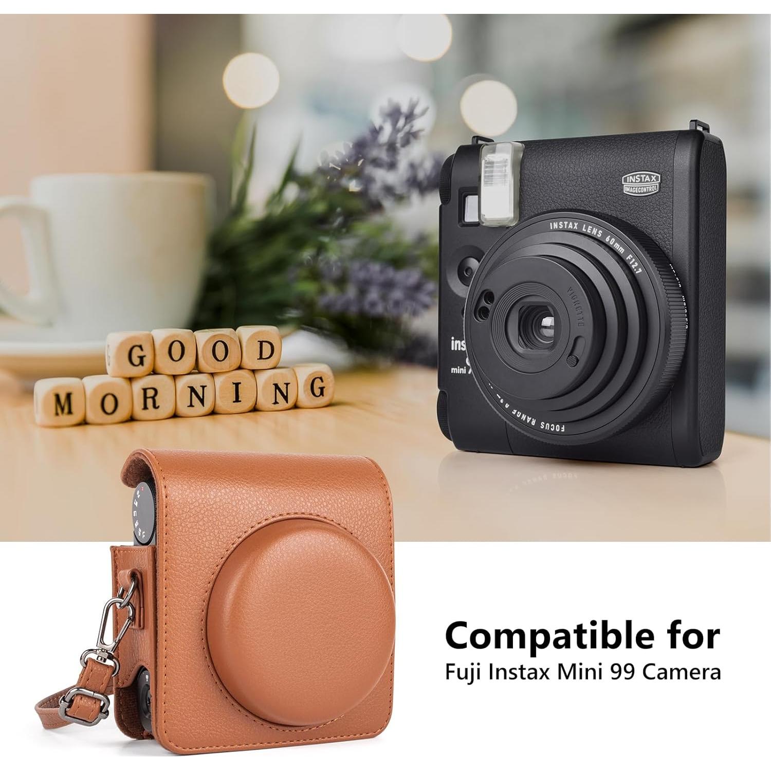 MUZIRI KINOKOO Case for Instax Mini 99 Instant Camera, Retro Style PU Leather Instax Mini 99 Case Easy Carrying with Adjustable Shoulder Strap - Brown﻿