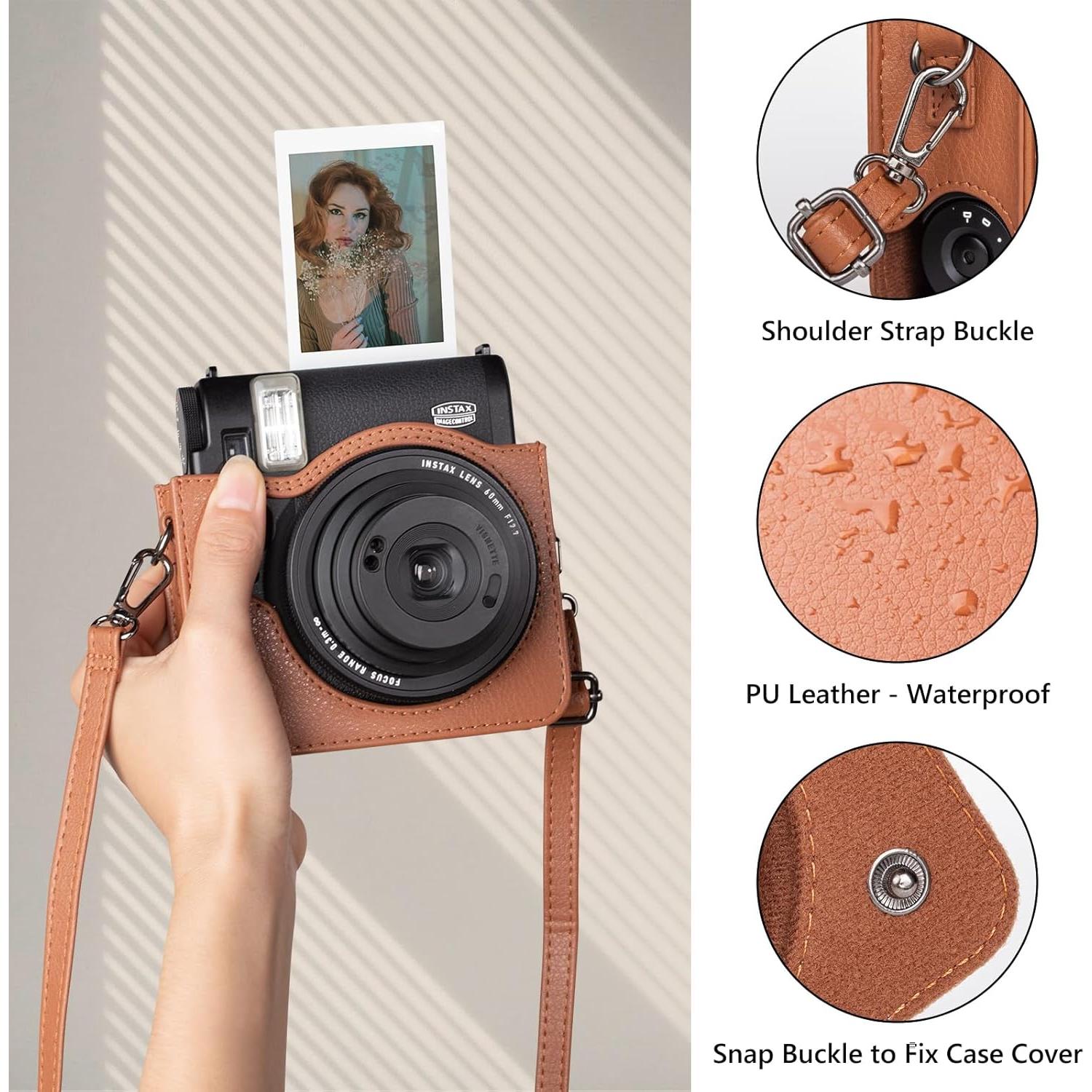 MUZIRI KINOKOO Case for Instax Mini 99 Instant Camera, Retro Style PU Leather Instax Mini 99 Case Easy Carrying with Adjustable Shoulder Strap - Brown﻿