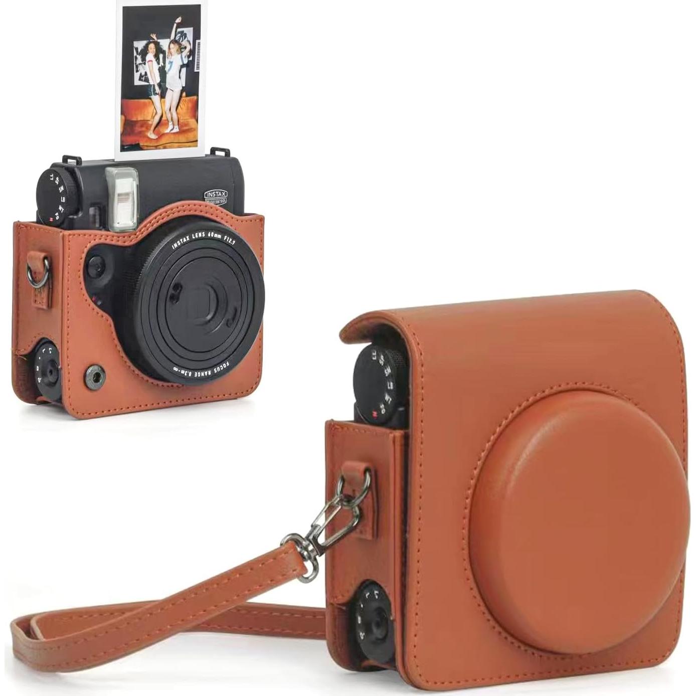 MUZIRI KINOKOO Case for Instax Mini 99 Instant Camera, Retro Style PU Leather Instax Mini 99 Case Easy Carrying with Adjustable Shoulder Strap - Brown﻿