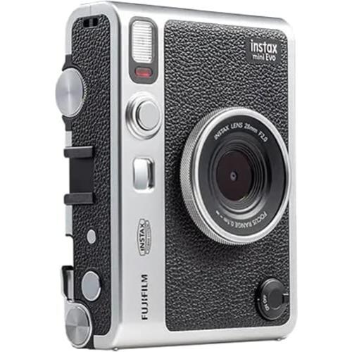INSTAX Mini EVO Hybrid Instant Camera (Black) Bundle, Includes: Fujifilm Soft Case, Mini Film (30 Exposures), SanDisk 32GB MicroSDHC Memory Card and More (6 Items)