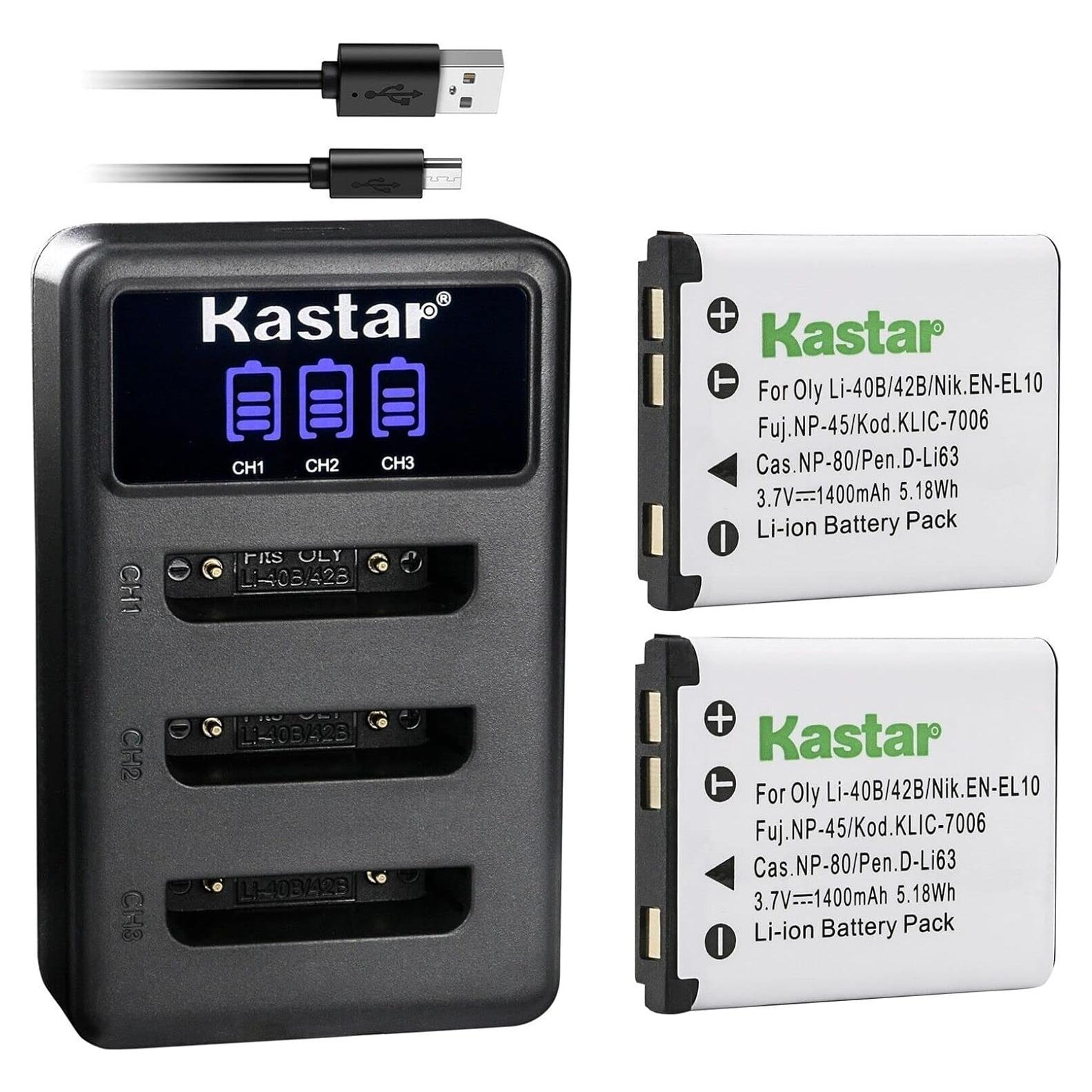 Cargador Triple USB LCD Kastar + 2 Baterías Litio 1400mAh