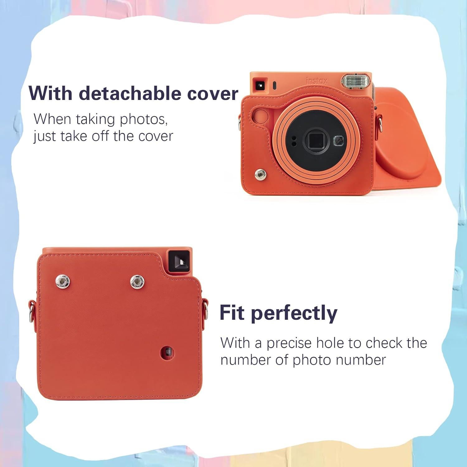 Funda de Cuero PU MUZIRI para Cámara Instax SQ1 - Naranja