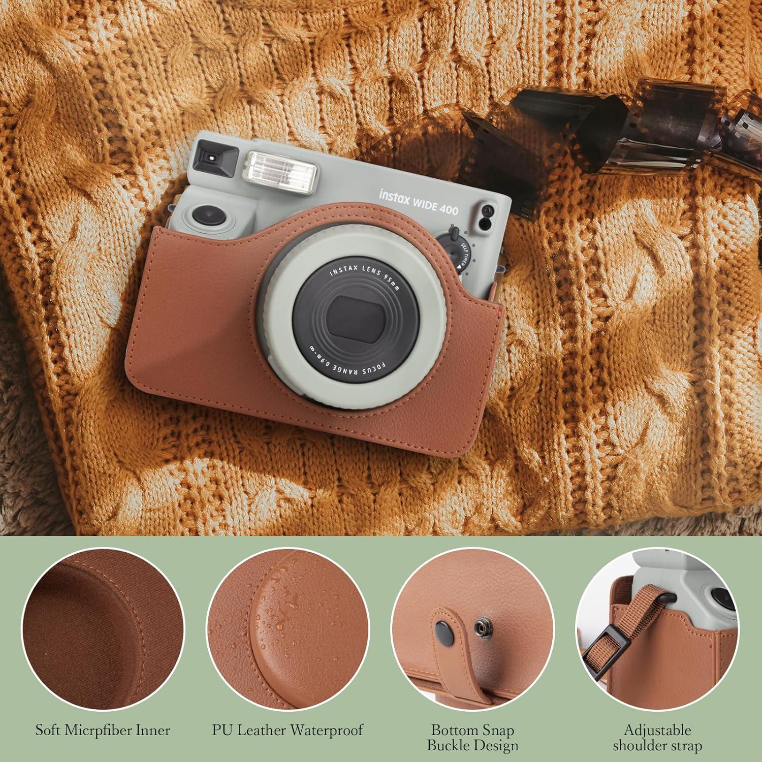 Funda de cámara Rieibi para Fujifilm Instax Wide 400 - Marrón