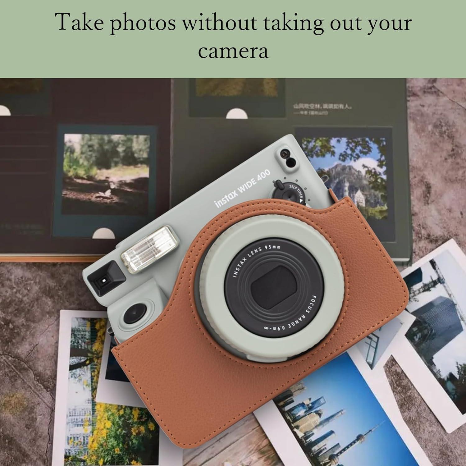 Funda de cámara Rieibi para Fujifilm Instax Wide 400 - Marrón