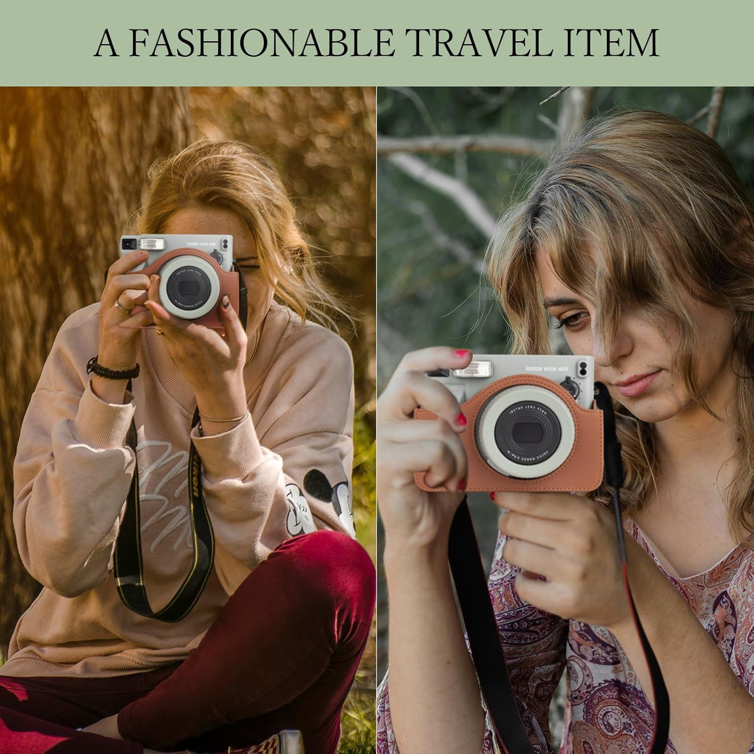 Funda de cámara Rieibi para Fujifilm Instax Wide 400 - Marrón