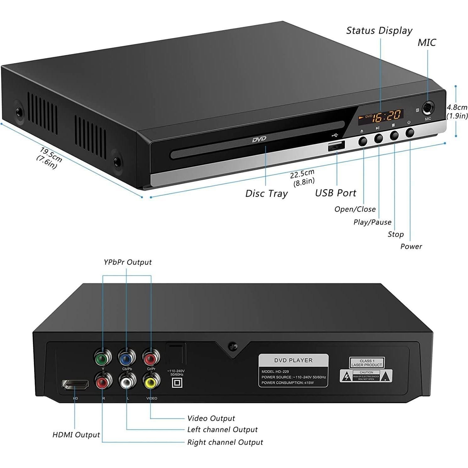 Reproductor DVD HD 1080p X W EI UNION Compacto USB RCA HDMI