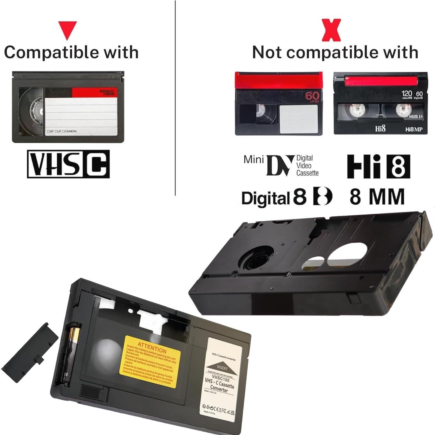 Adaptador de Cassette BECOBLDF VHS-C a VHS con Paño de Limpieza