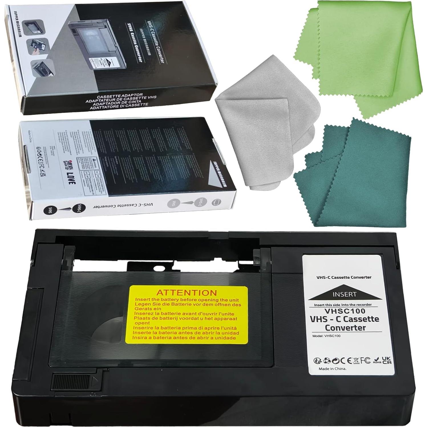 Adaptador de Cassette BECOBLDF VHS-C a VHS con Paño de Limpieza