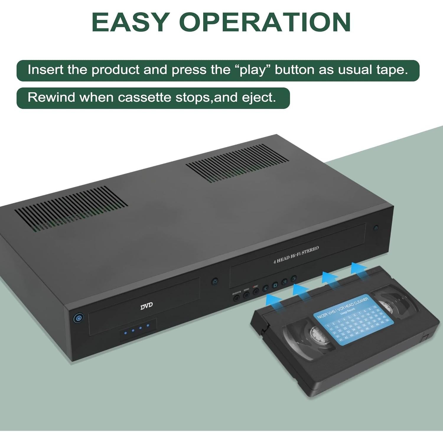 Limpiador de Cabezas VCR Nicer para VHS - Reutilizable 50 veces