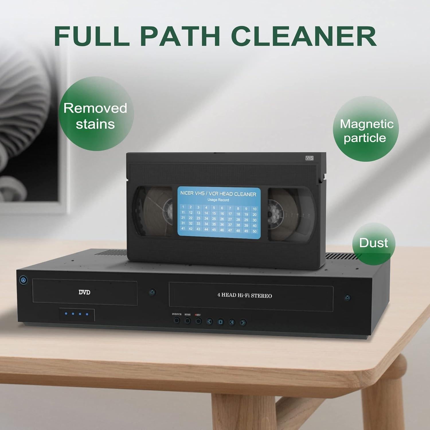 Limpiador de Cabezas VCR Nicer para VHS - Reutilizable 50 veces