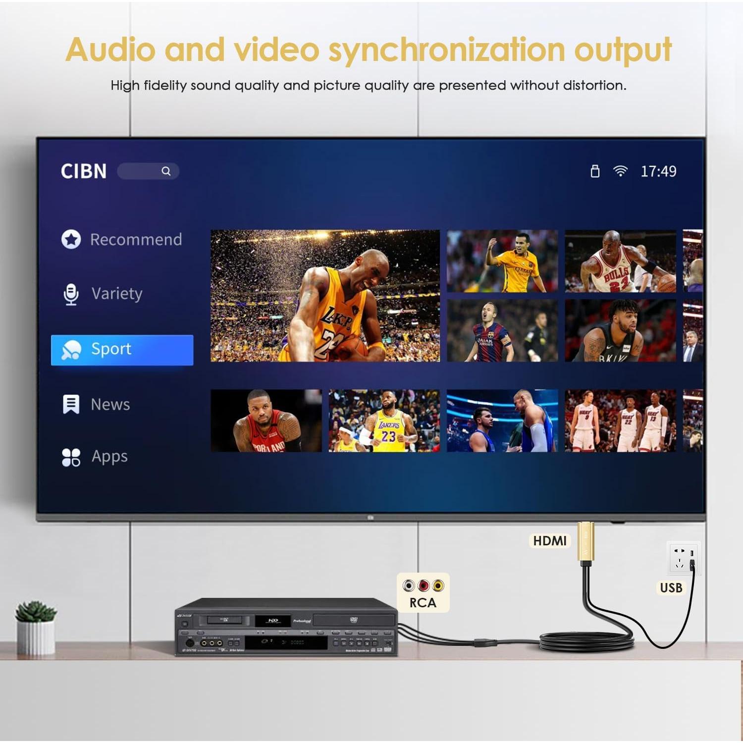 Convertidor RCA a HDMI Pasow 1080P - Adaptador AV Oro