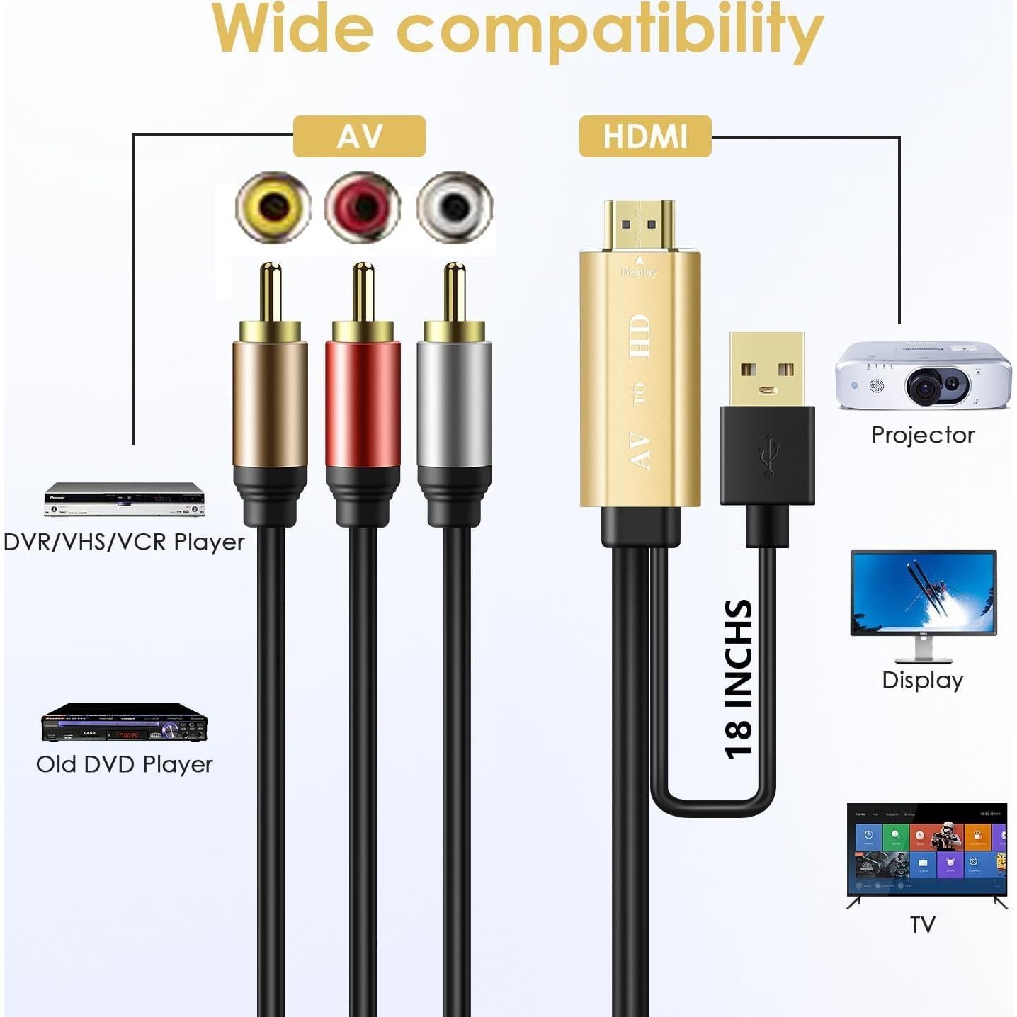 Convertidor RCA a HDMI Pasow 1080P - Adaptador AV Oro