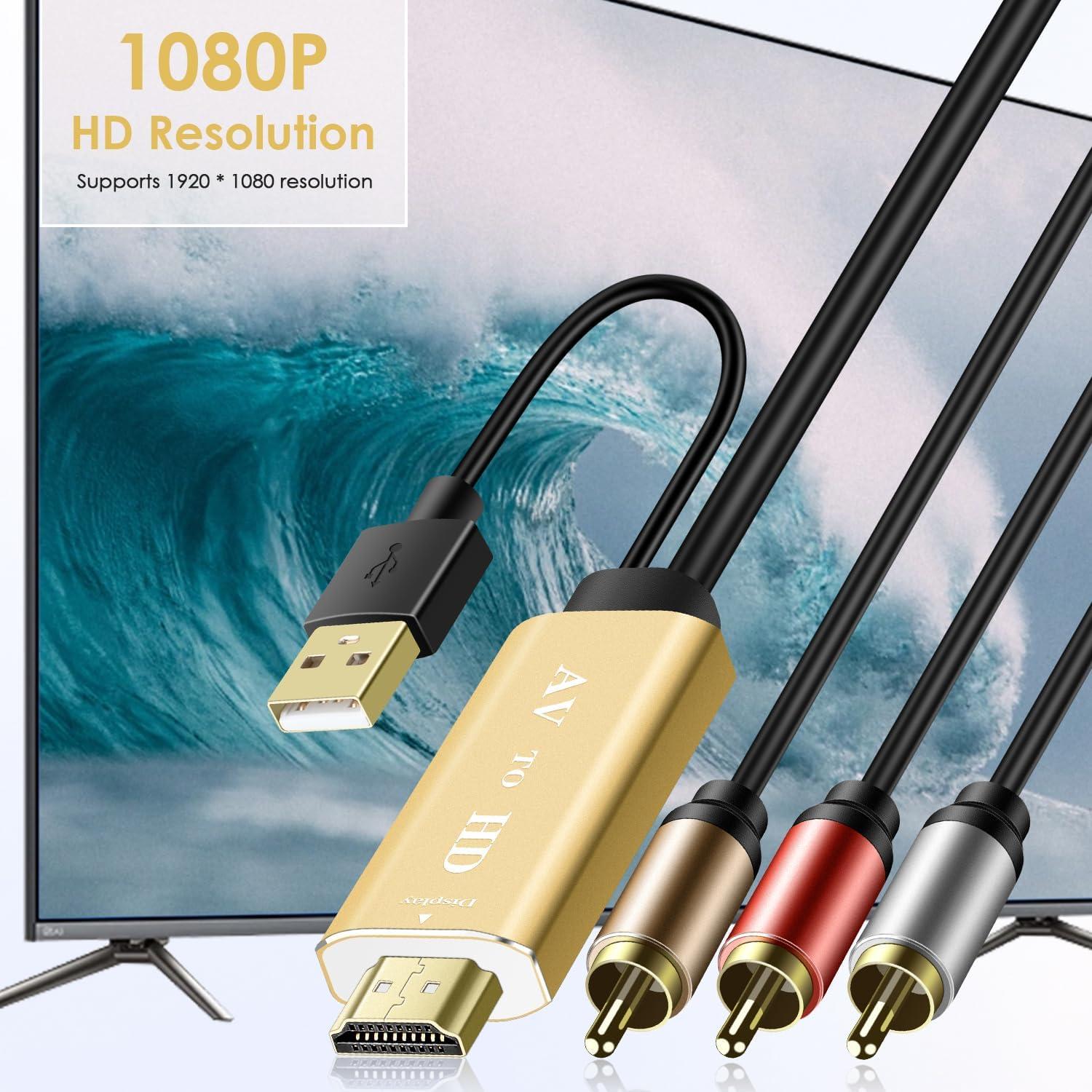Convertidor RCA a HDMI Pasow 1080P - Adaptador AV Oro