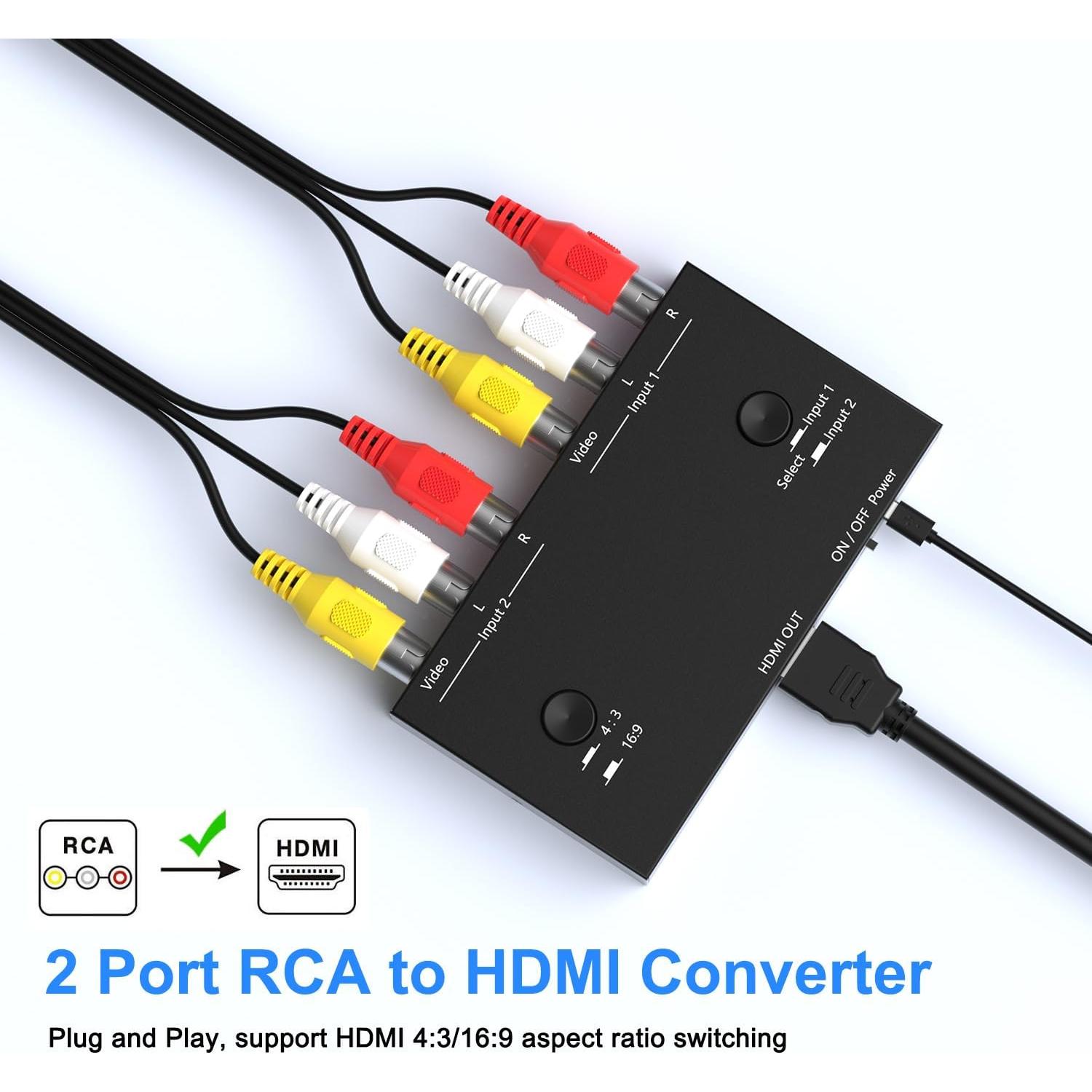 Adaptador Convertidor RCA a HDMI 2 Puertos RuiPuo 1080p