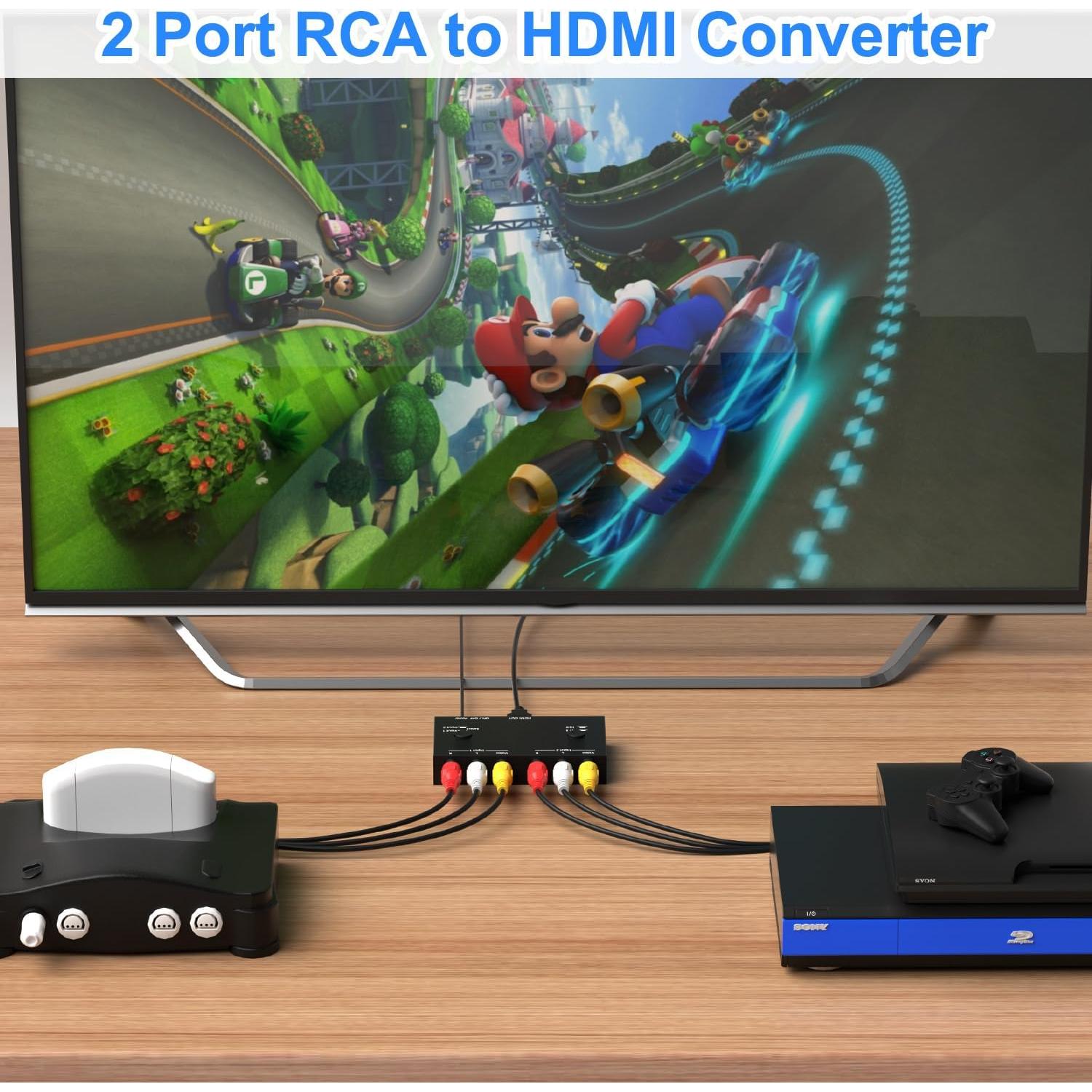 Adaptador Convertidor RCA a HDMI 2 Puertos RuiPuo 1080p