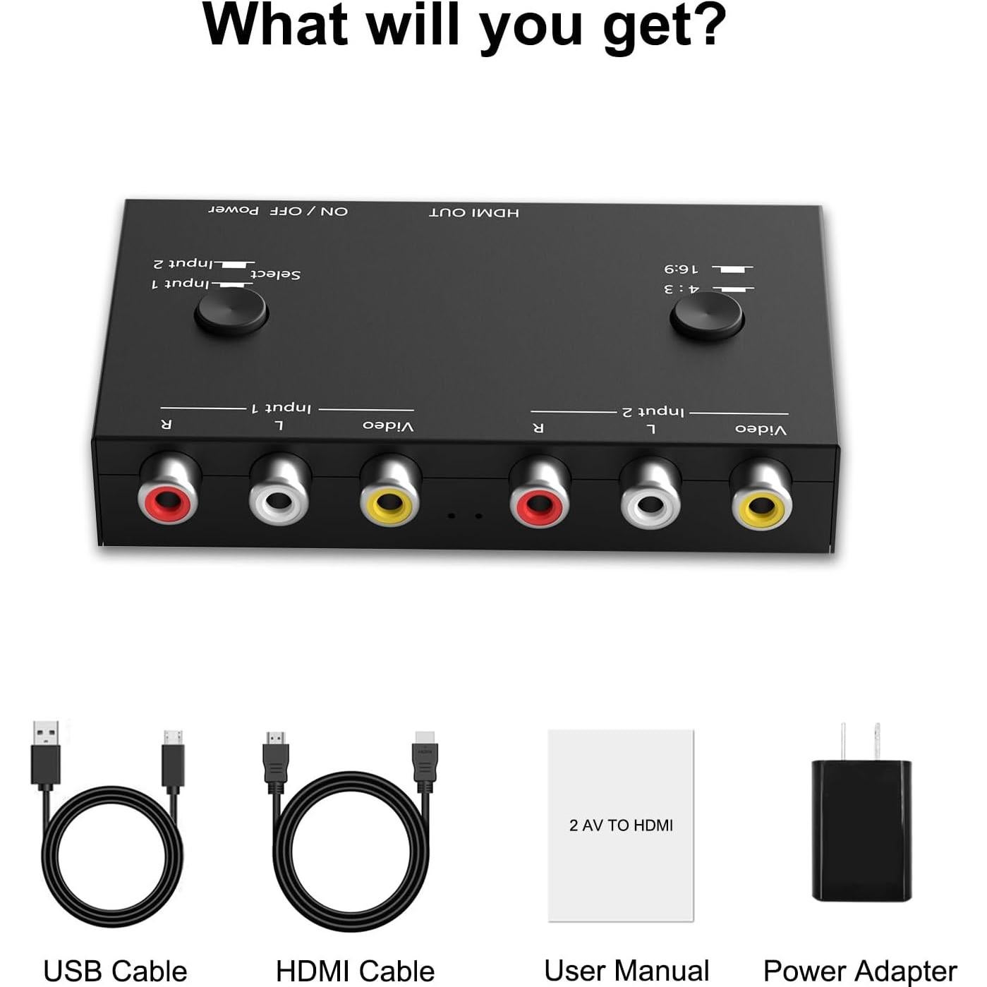 Adaptador Convertidor RCA a HDMI 2 Puertos RuiPuo 1080p