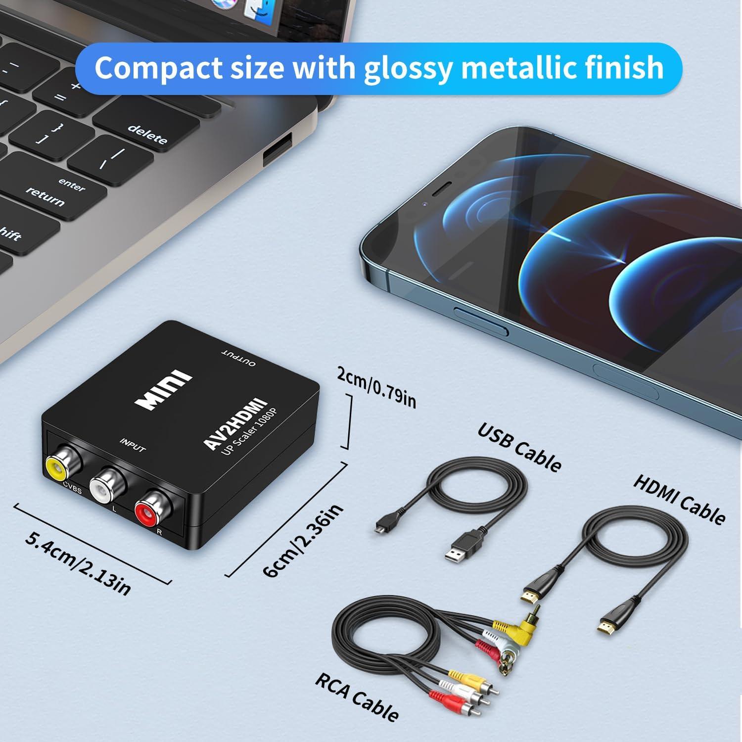 Convertidor RCA a HDMI WTYIXS 1080P con Cable USB y RCA