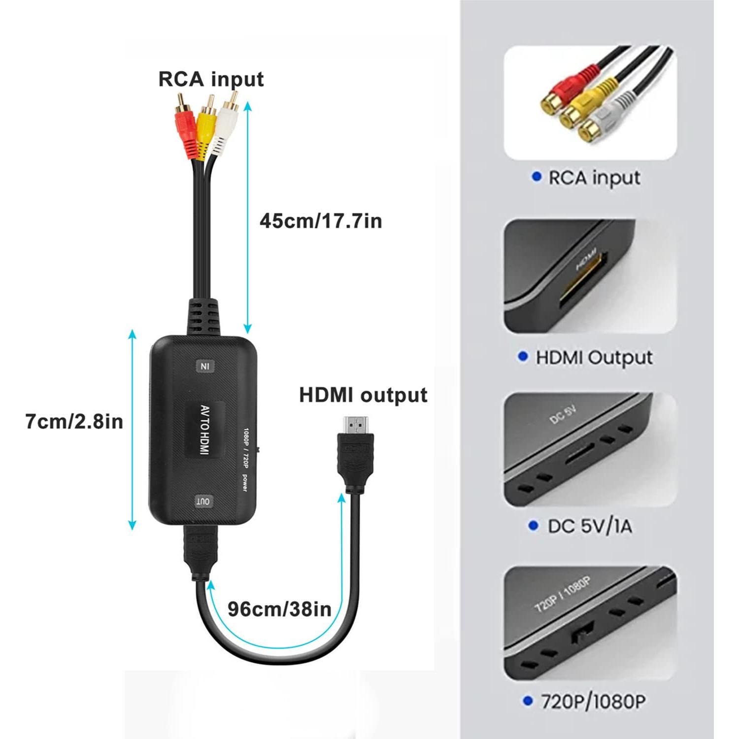 Convertidor RCA a HDMI Botee 1080p con Cables Incluidos