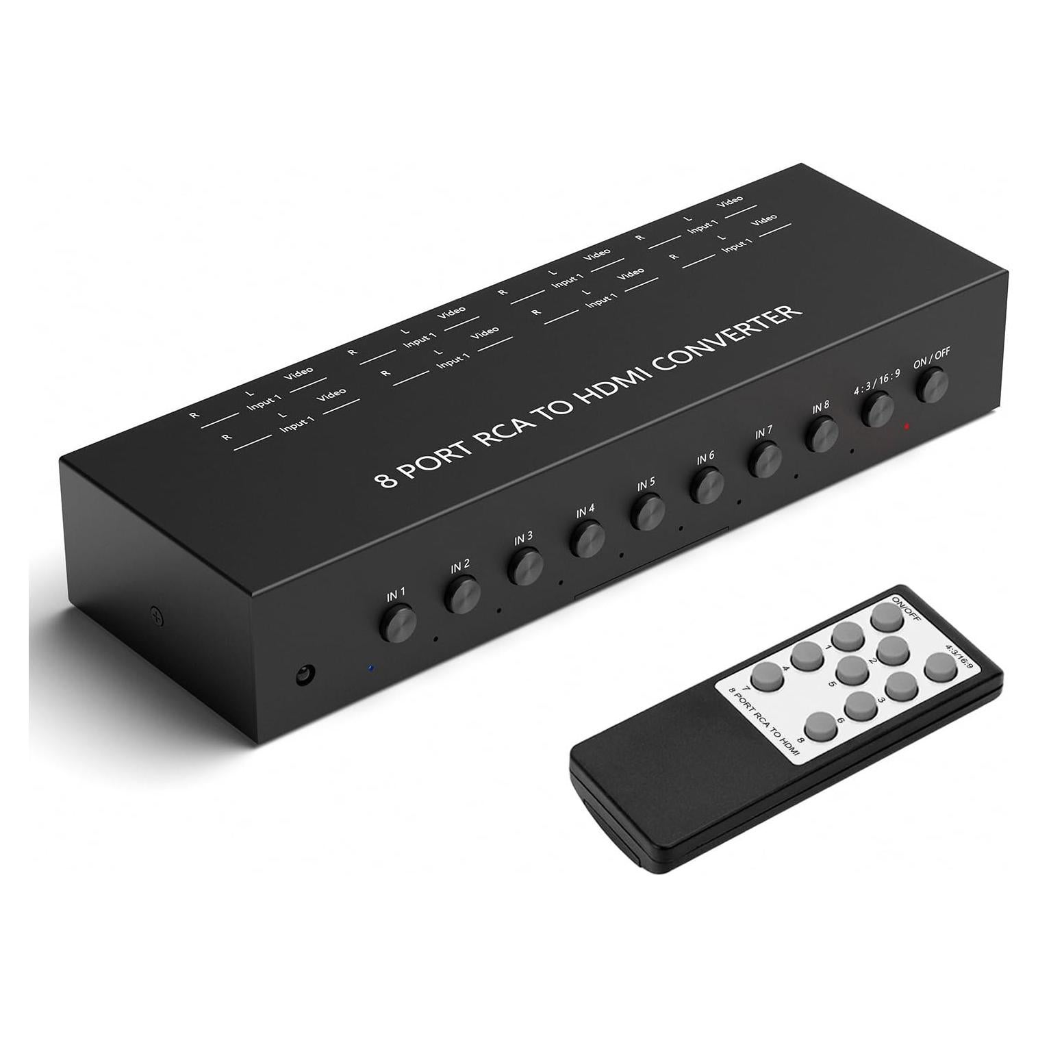 LVY 8 Port RCA to HDMI Converter - 8 AV Inputs, 1 HDMI Output - 720/1080P Support, Compatible with WII, N64, PS2, PS3, VHS, VCR, DVD Players