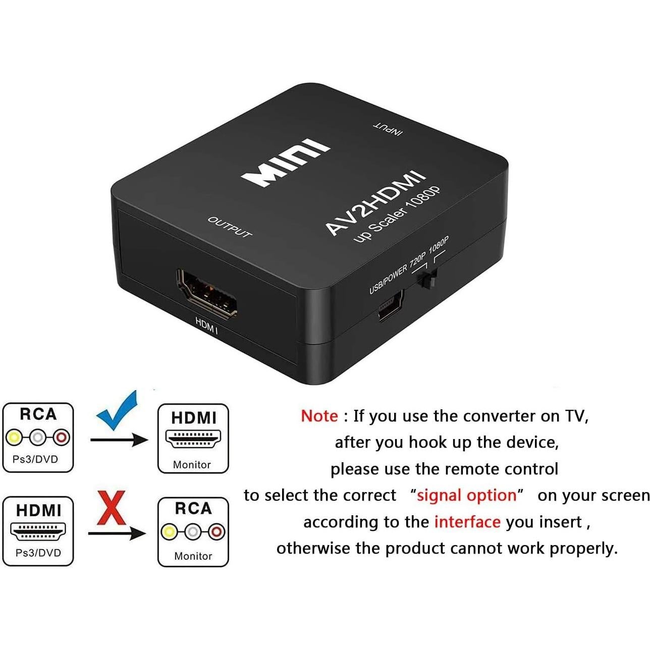 Convertidor RCA a HDMI Amtake DS-AV2HD 1080P Plug and Play