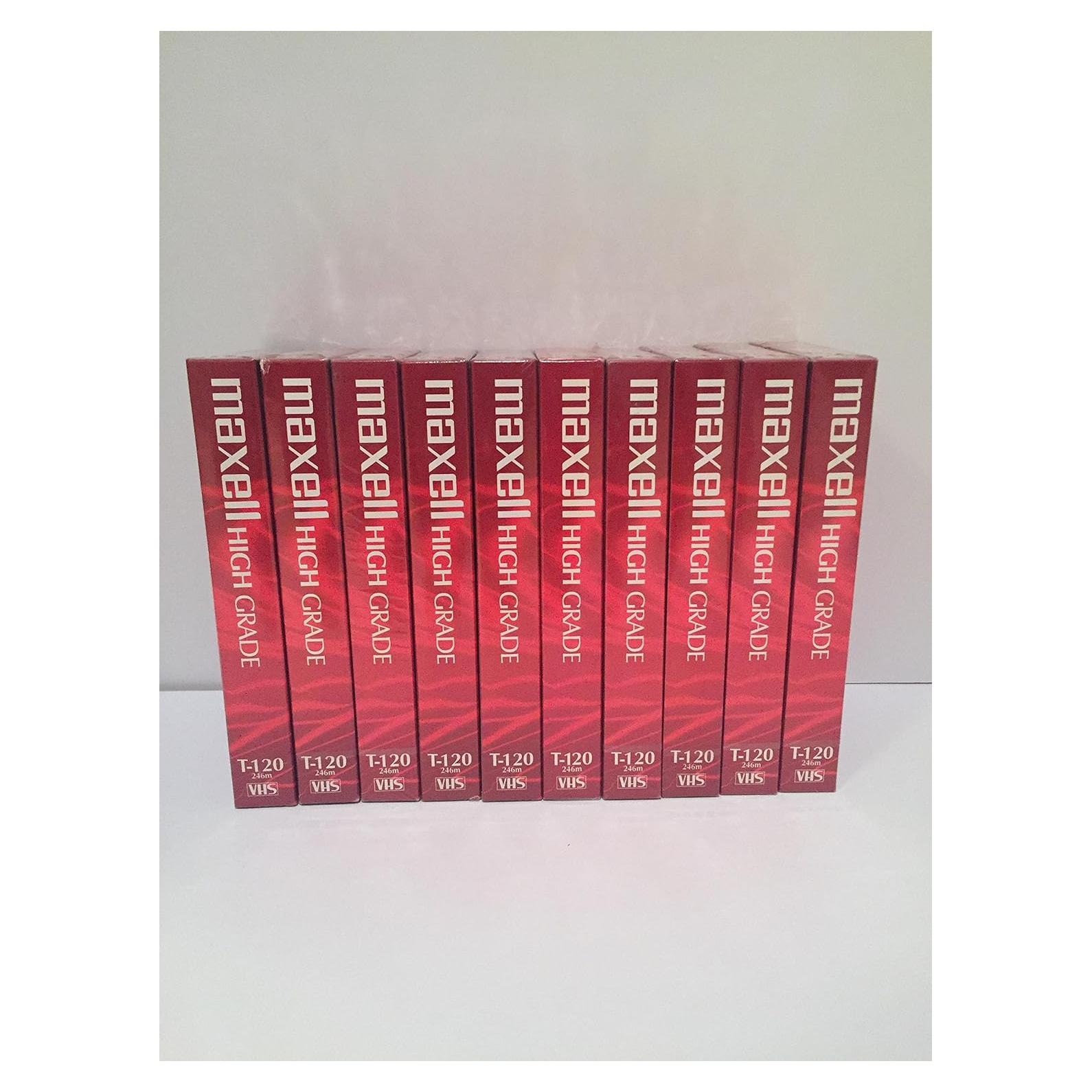 Maxell 10 Pack VHS Tapes, Hi-Fi, 6 Hours EP Mode T-120, Red