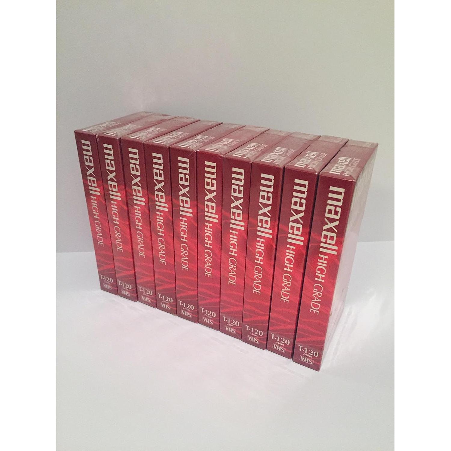 Maxell 10 Pack VHS Tapes, Hi-Fi, 6 Hours EP Mode T-120, Red