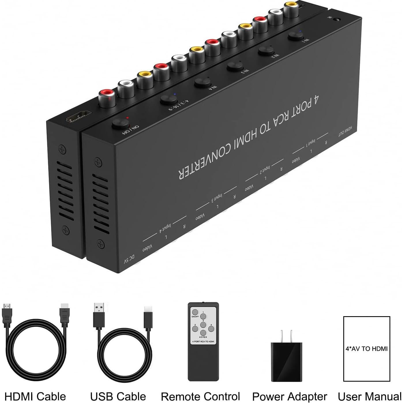 Convertidor AV a HDMI 4 Puertos RuiPuo 1080p para Consolas
