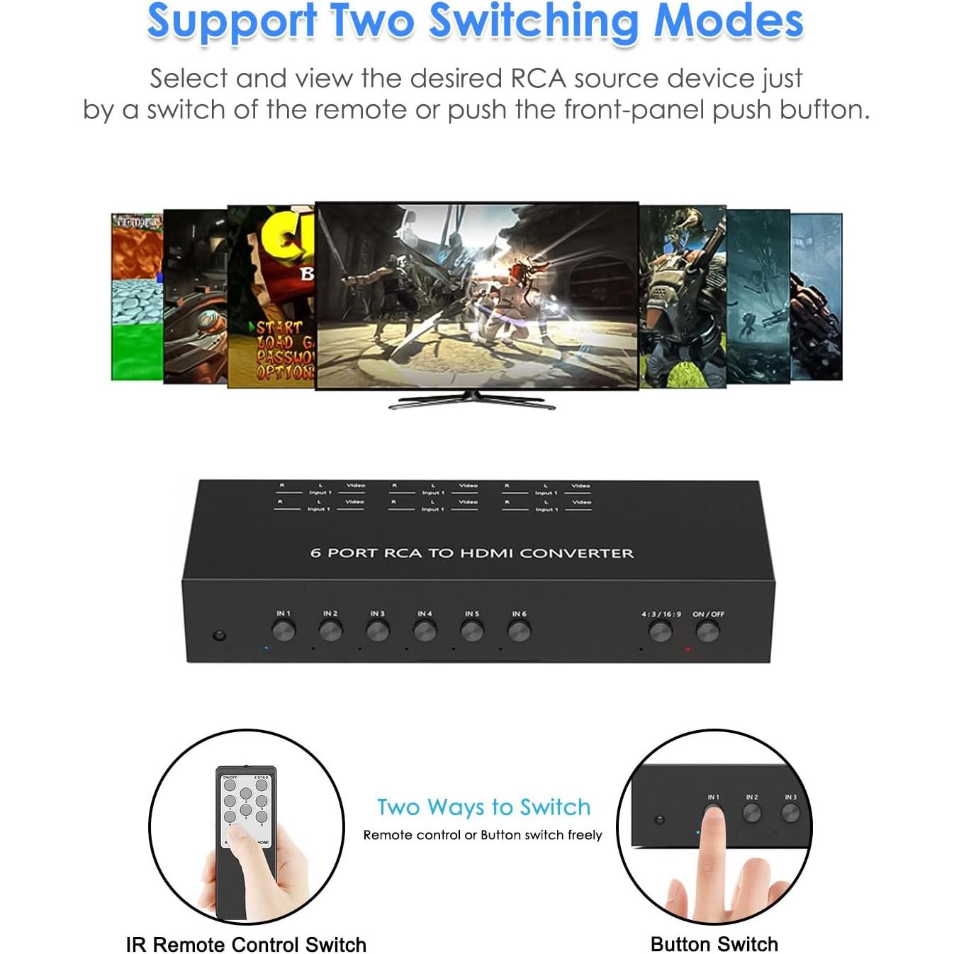 Convertidor 6 Puertos RCA a HDMI OseTub 1080P Plug&Play