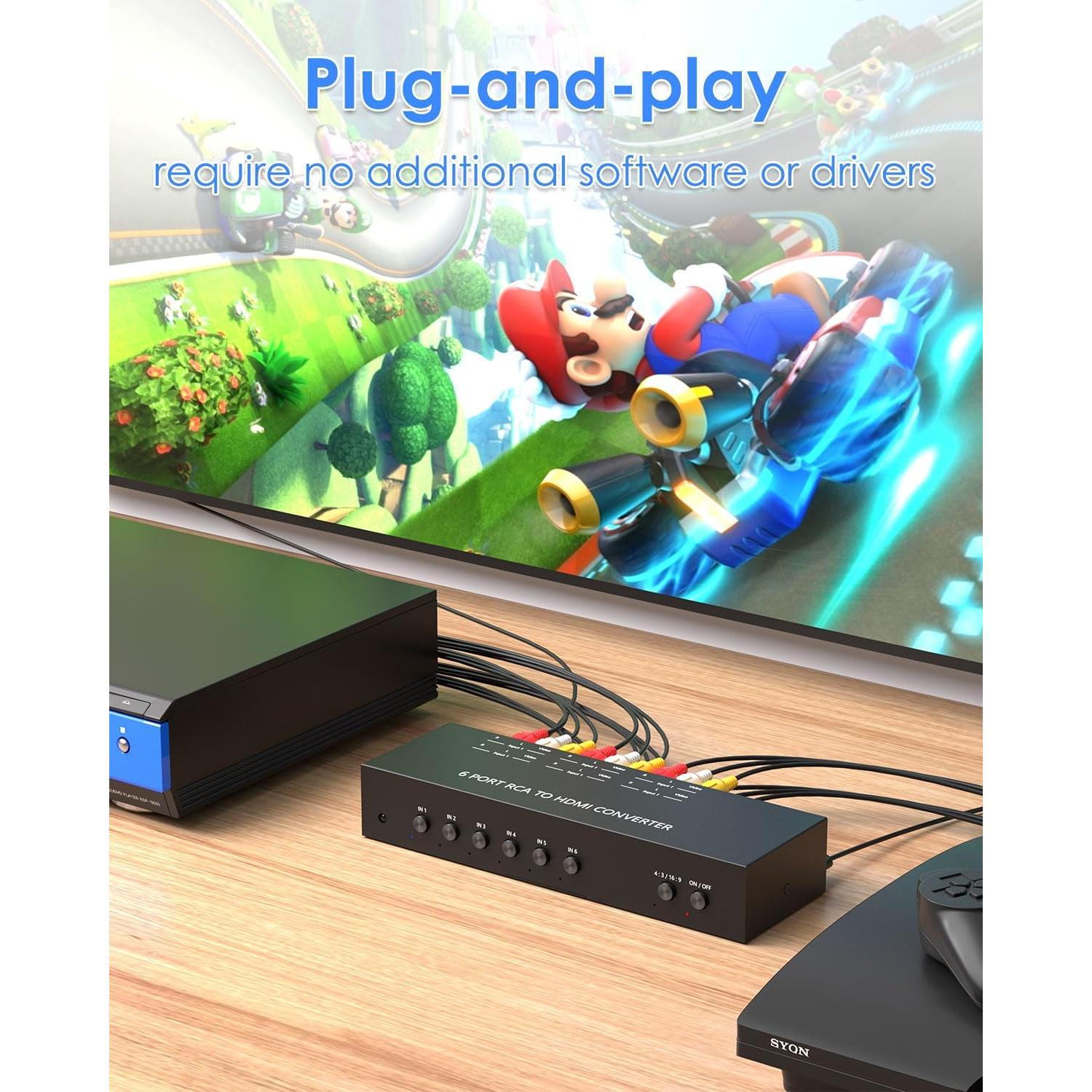 Convertidor 6 Puertos RCA a HDMI OseTub 1080P Plug&Play