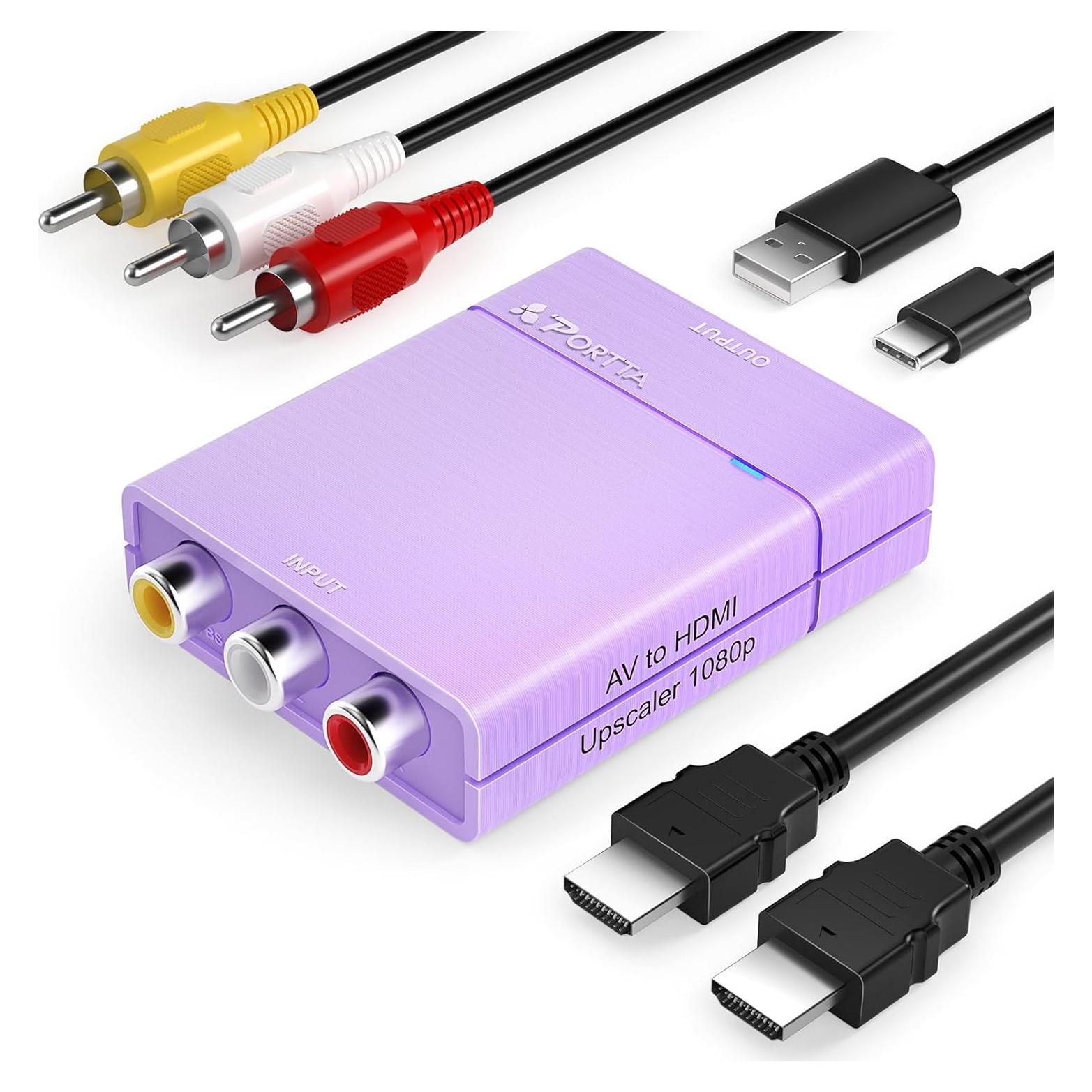 Convertidor RCA a HDMI Portta 1080P, Adaptador AV a Digital