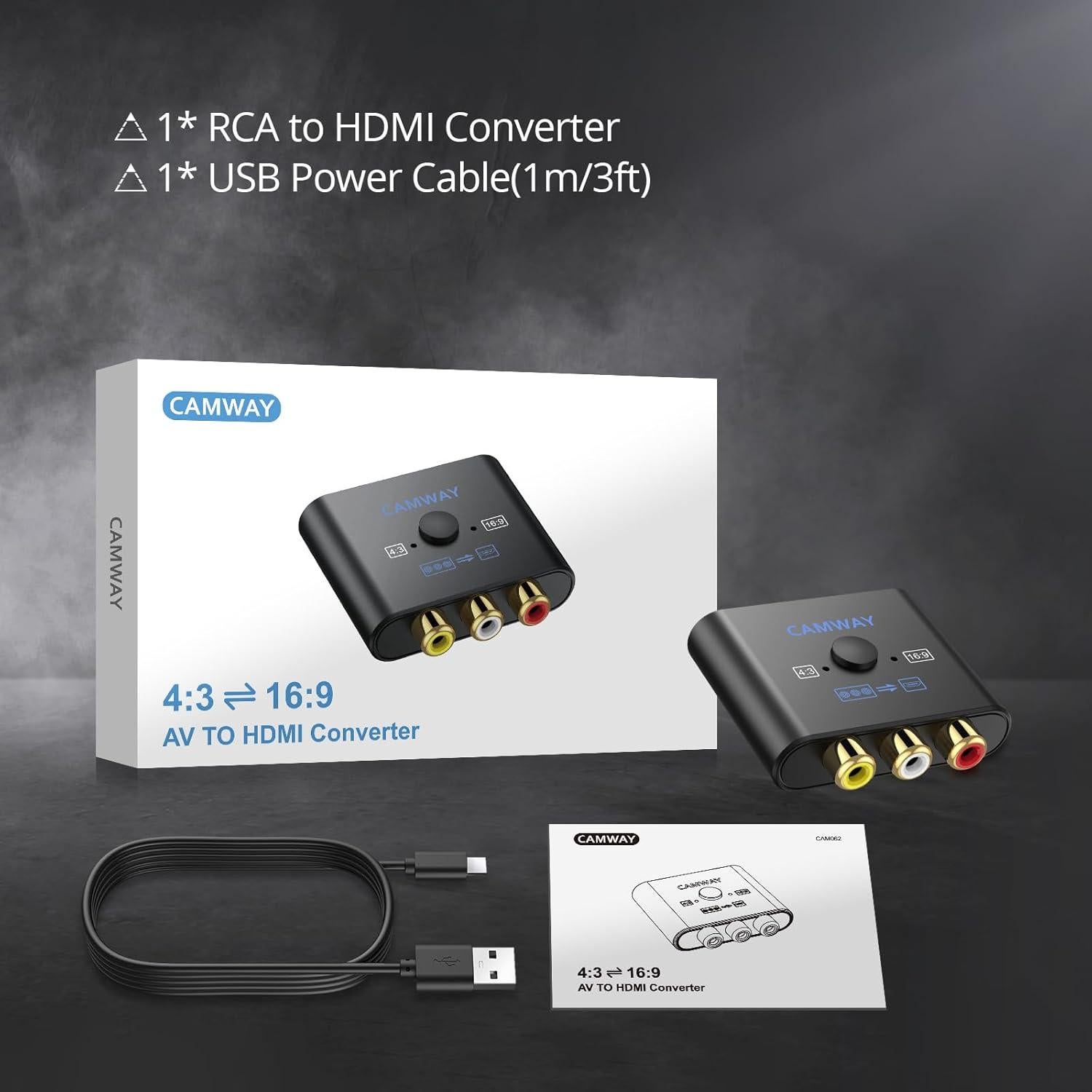 Convertidor RCA a HDMI CAMWAY 1080P Soporta PAL/NTSC