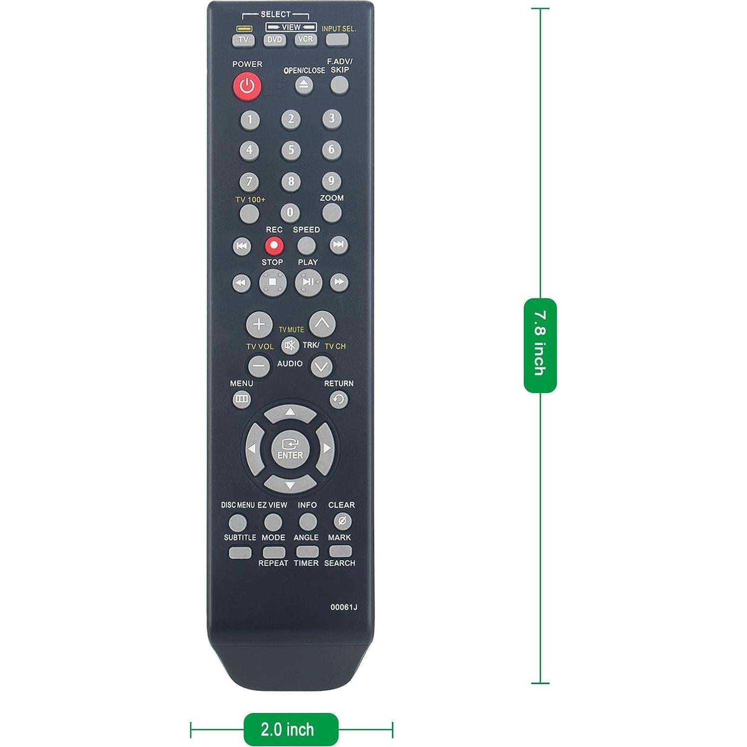 00061J Replace Audio Video Remote Control Compatible with Samsung VHS Combo DVD Player DVD-V9700 DVD-V9800 DVD-V9800M DVD-V9700/XAA DVD-V9800/XAA DVD-V9700/XAC AK59-00061J DVDV9700 DVDV9800 DVDV9800M
