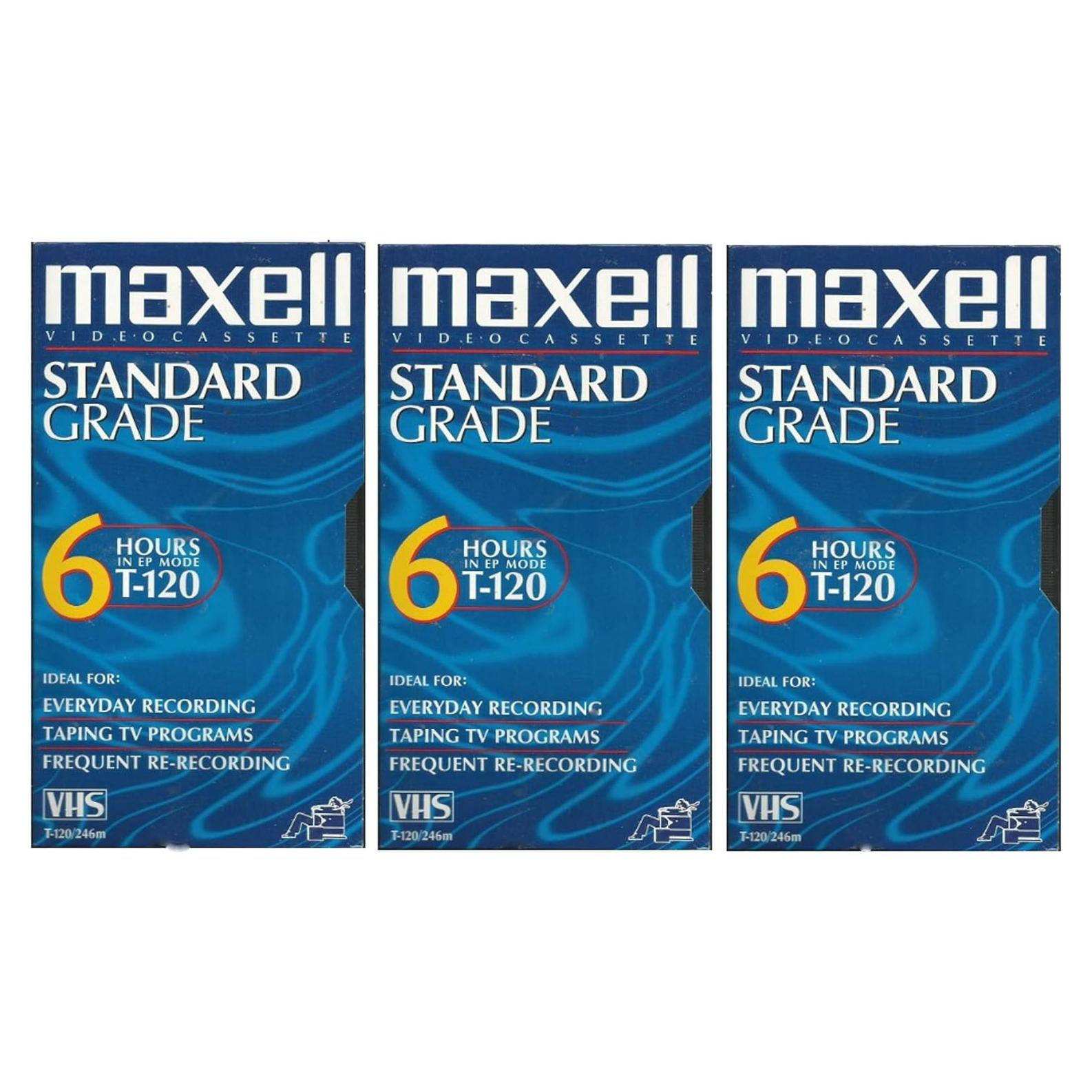 Maxell VHS Blank 3-Pack Standard Grade T-120 6 Hour EP Mode /246m