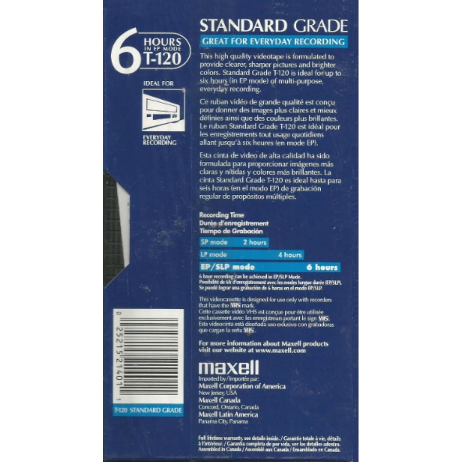 Maxell VHS Blank 3-Pack Standard Grade T-120 6 Hour EP Mode /246m