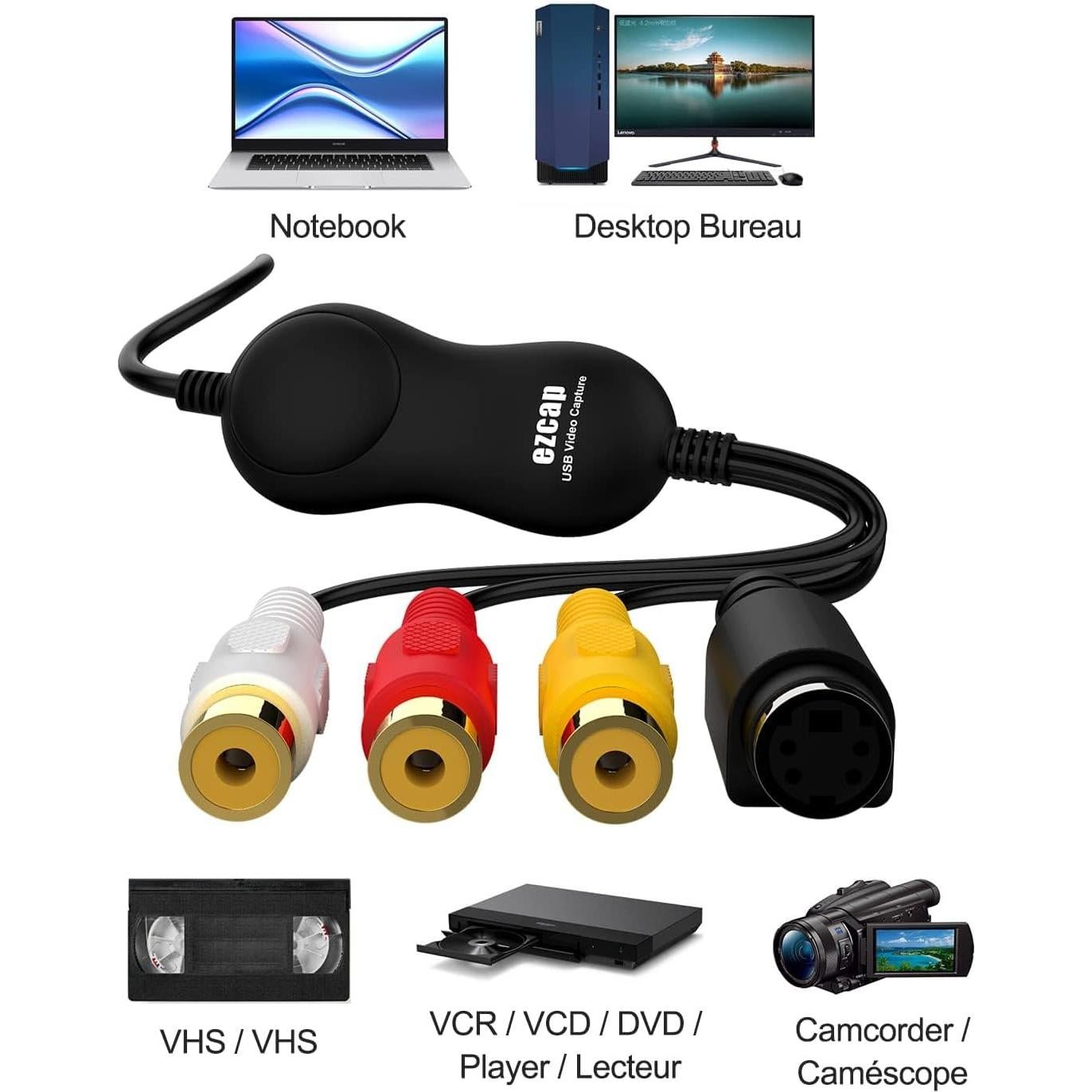 Convertidor de VHS a Digital Ezcap158 USB 2.0 HD 1080p