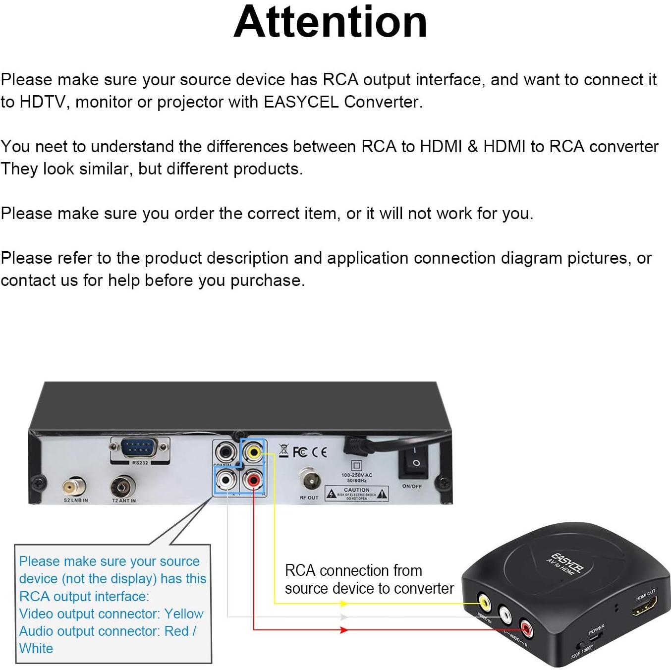 Convertidor RCA a HDMI EASYCEL 1080p con cables incluidos