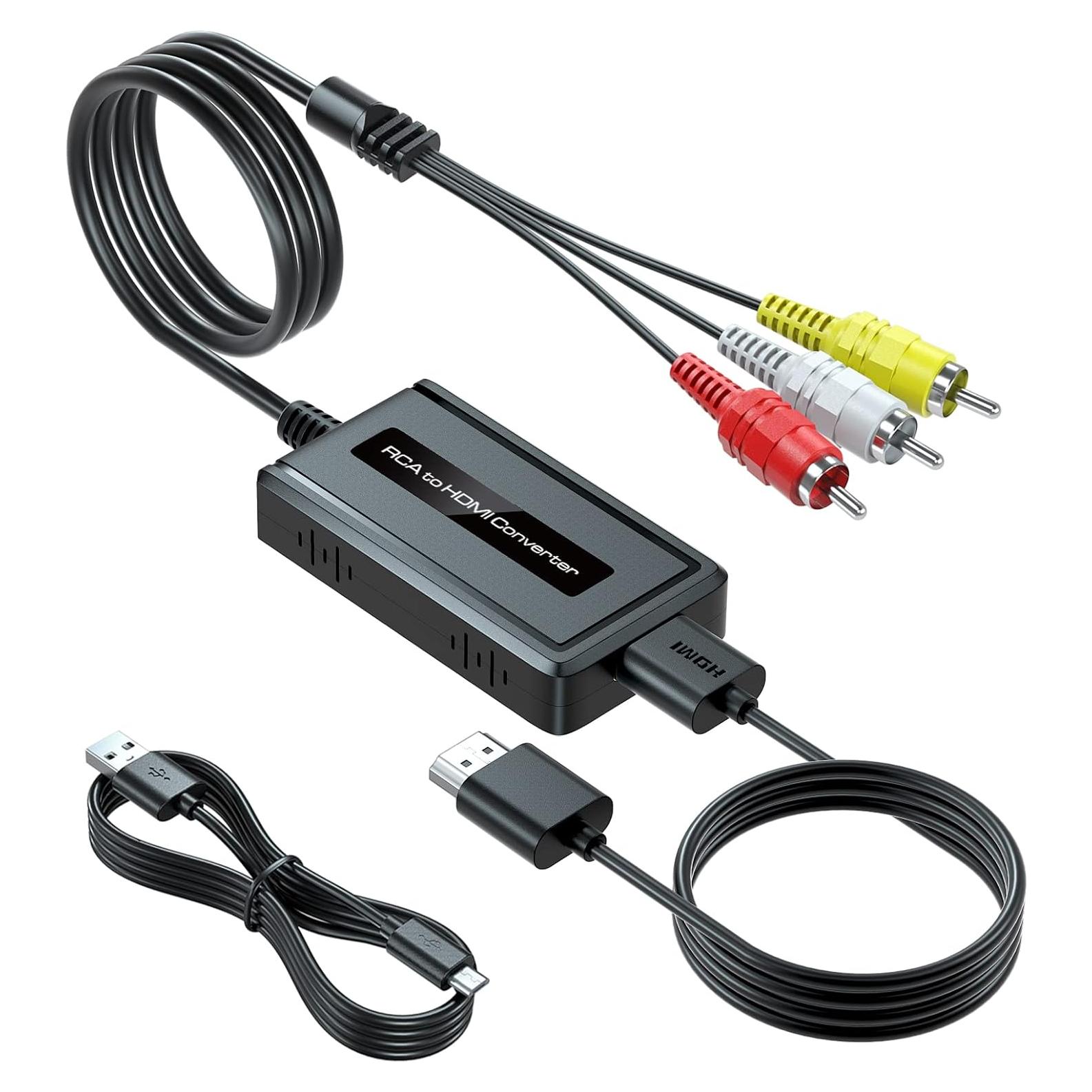 Convertidor RCA macho a HDMI Bcrokory con cable HDMI 1080P