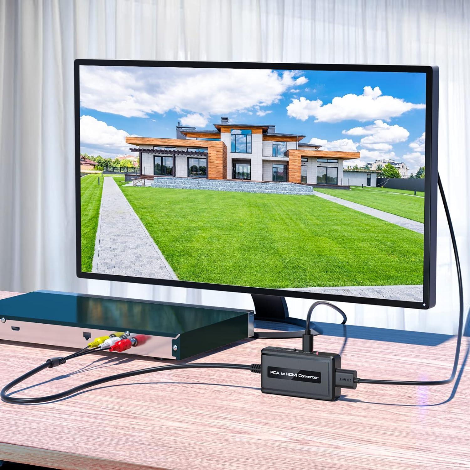 Convertidor RCA macho a HDMI Bcrokory con cable HDMI 1080P