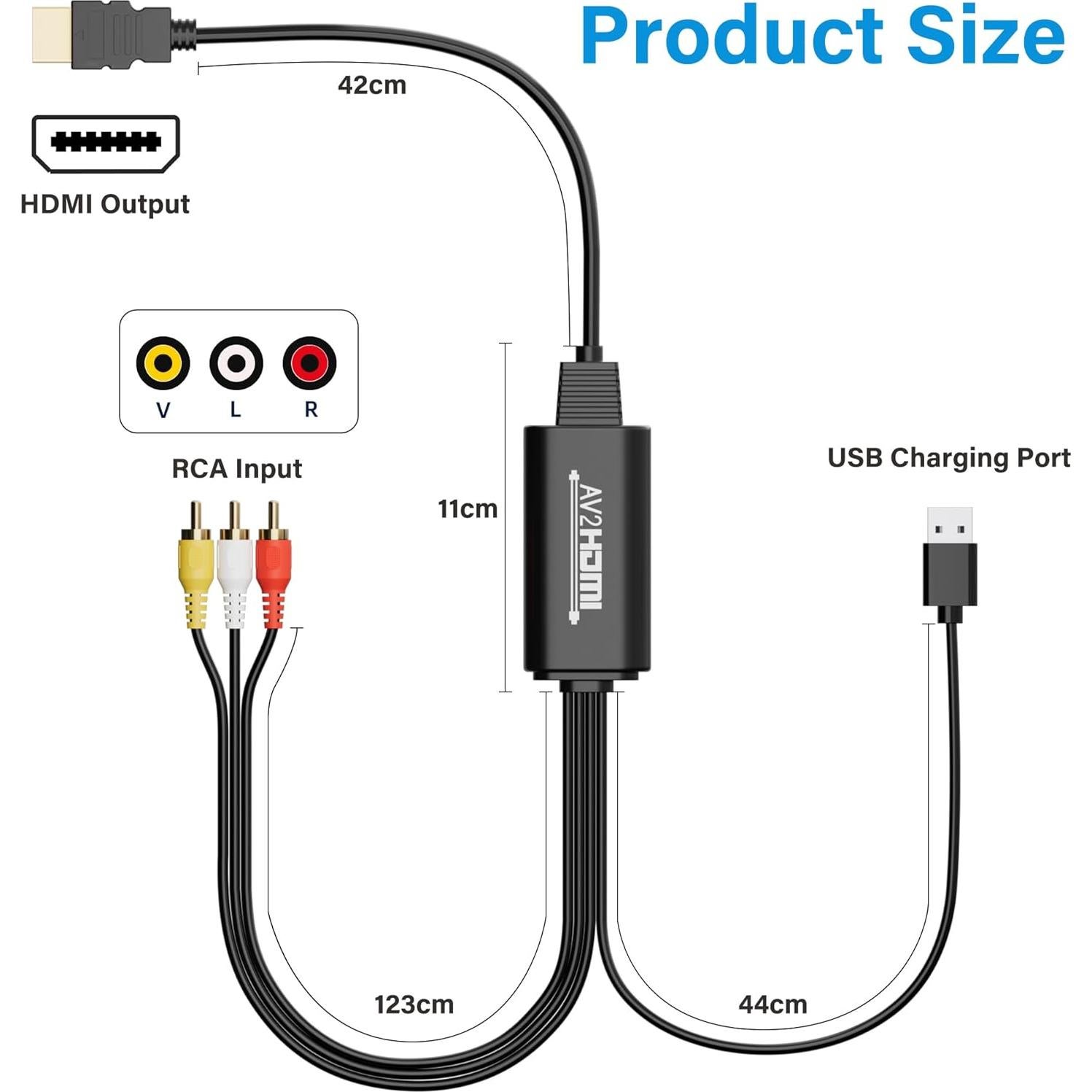 Cable Convertidor RCA a HDMI Adoreen 1.83 m 1080P USB