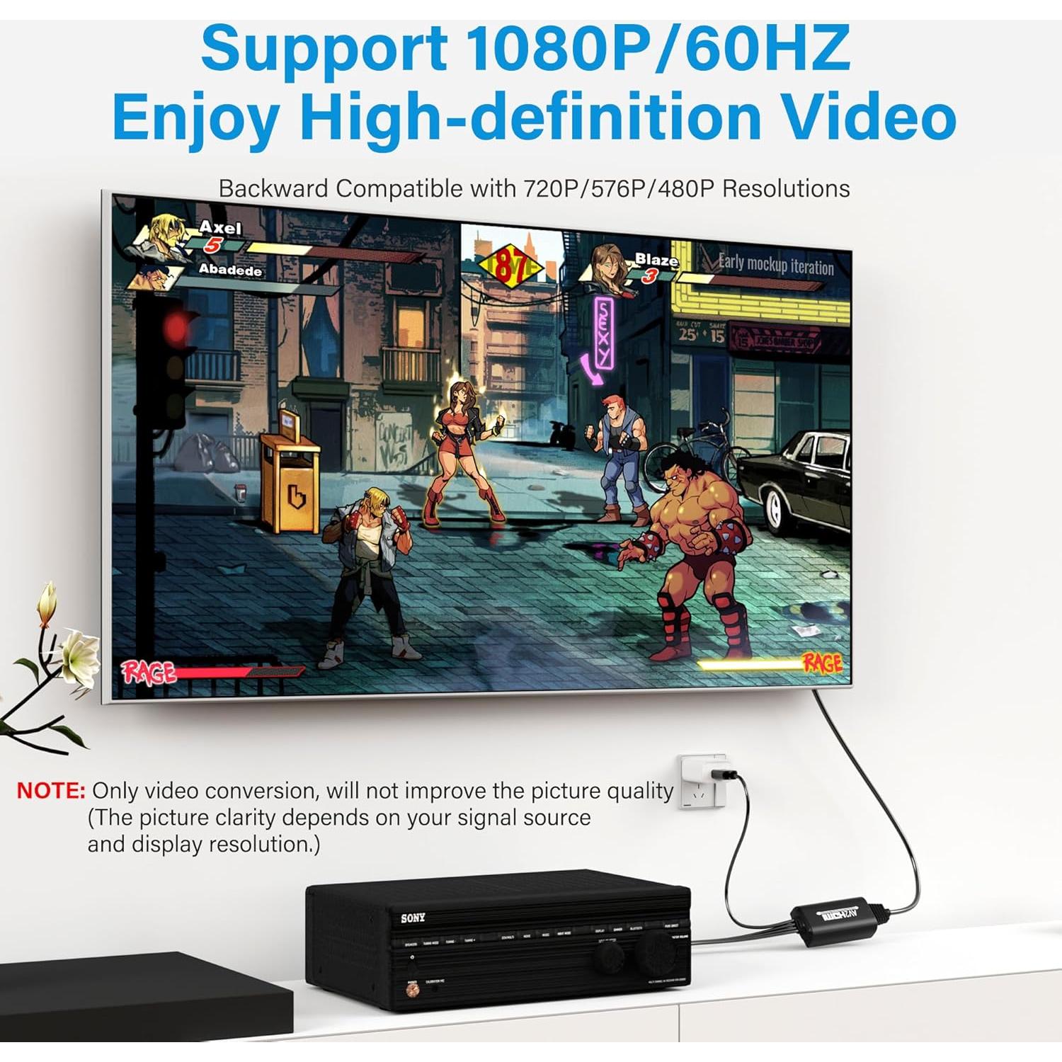 Cable Convertidor RCA a HDMI Adoreen 1.83 m 1080P USB